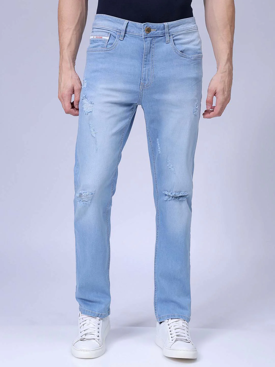 Men's Light Blue Slim Fit Solid Casual Jeans