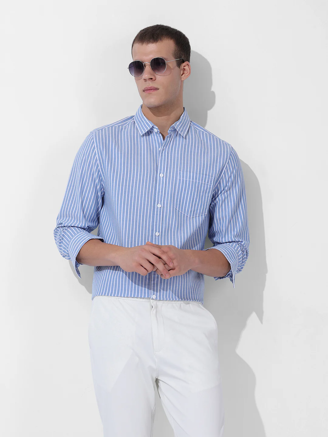 Men's Blue Slim Fit Striped Striped Shirt - Image 2