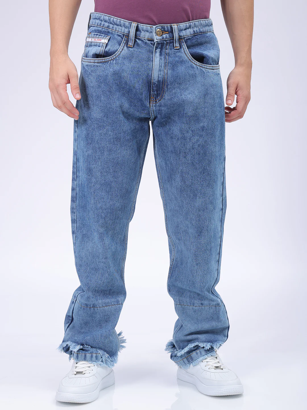 Men's Blue Regular Fit Solid Vintage Jeans