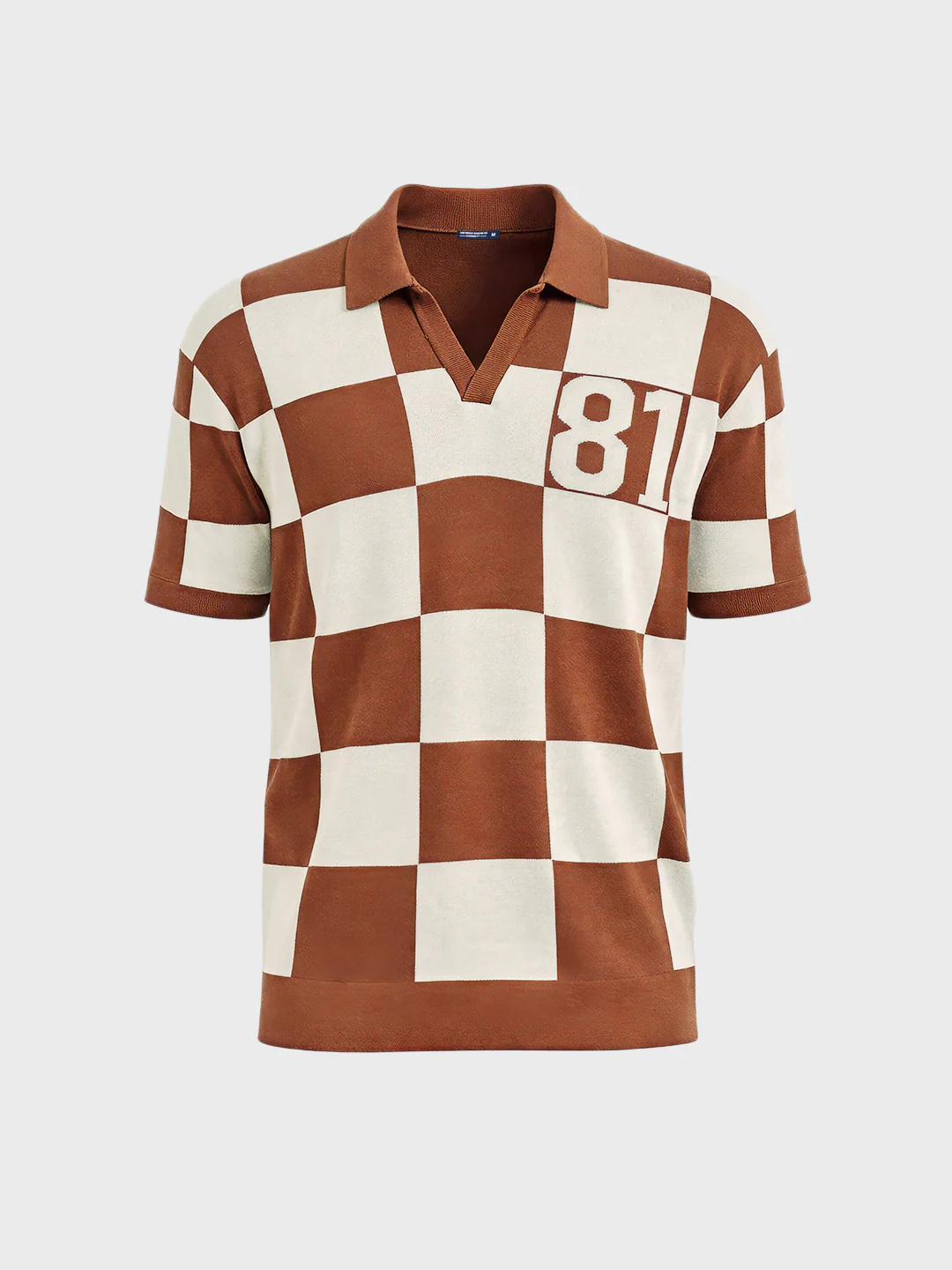 Men's Brown Oversized Fit Textured Flat Knit Polo T-Shirt - Image 4