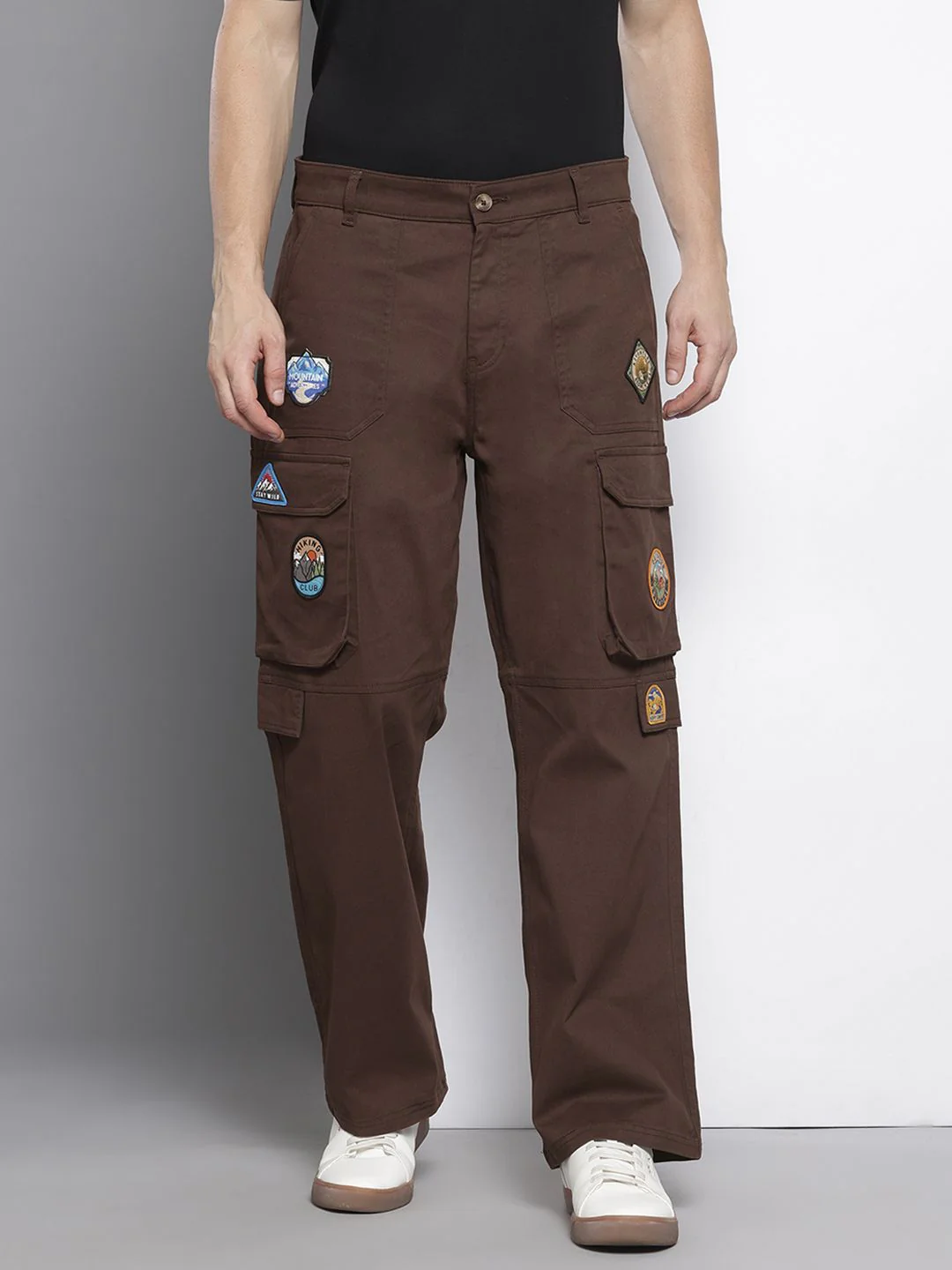 Men's Brown Relaxed Fit Solid Utility Cargo