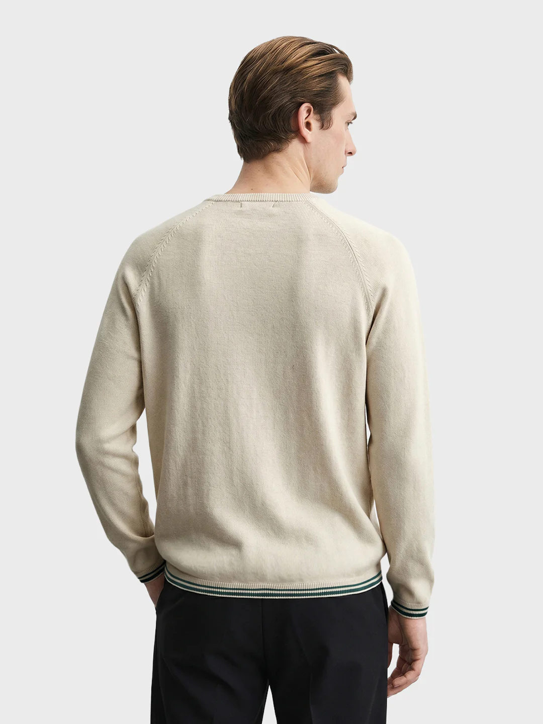 Men's Cream Slim Fit Textured Flat Knit T-Shirt - Image 5