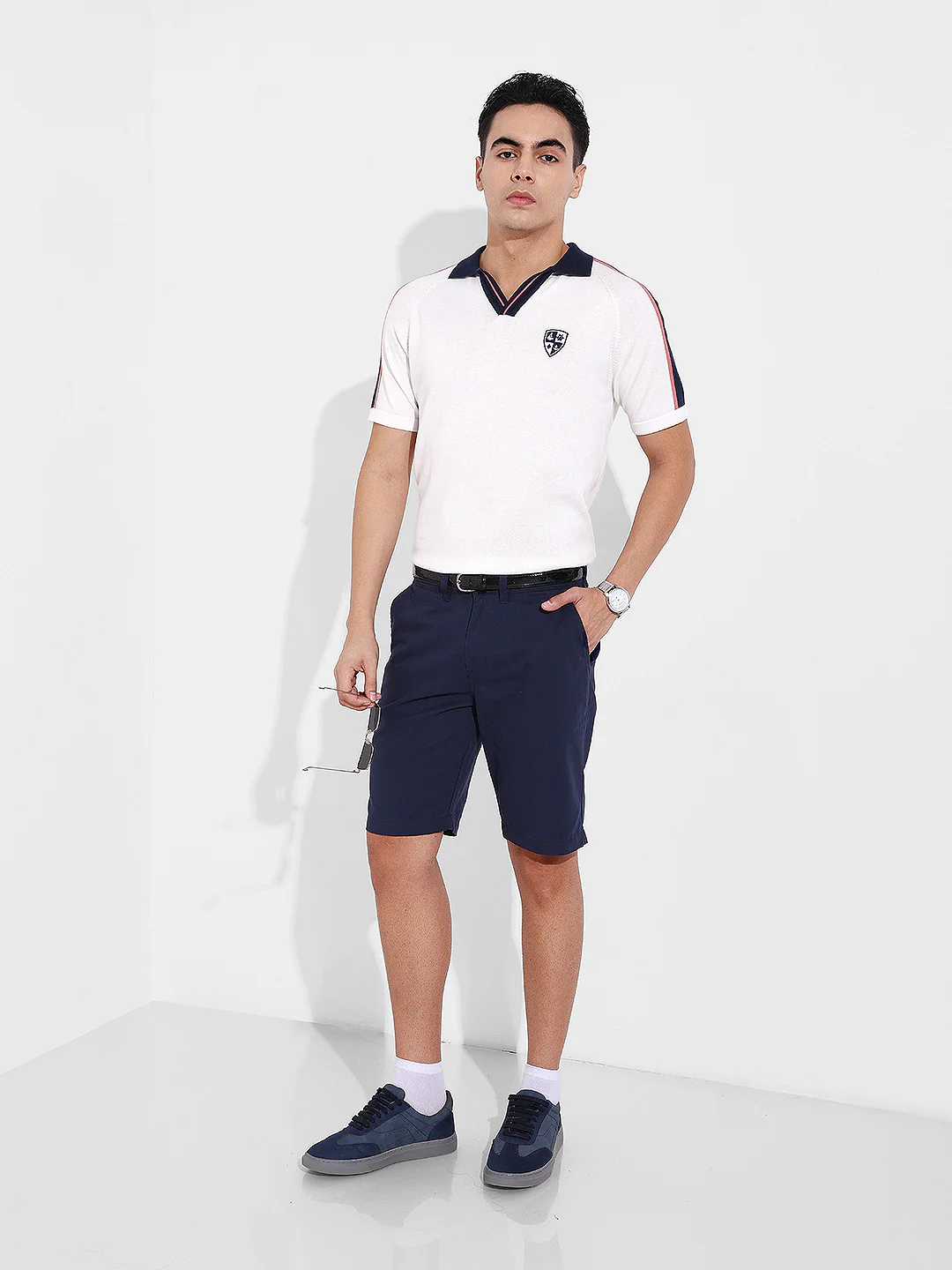 Men's Cream Slim Fit Textured Flat Knit Polo T-Shirt - Image 7