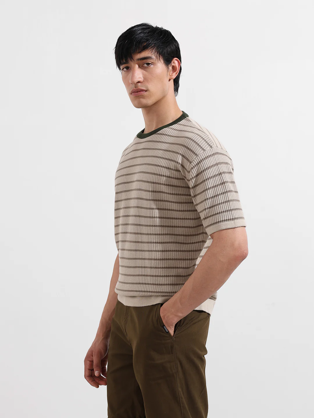 Men's Fawn Oversized Fit Textured Flat Knit T-Shirt - Image 4