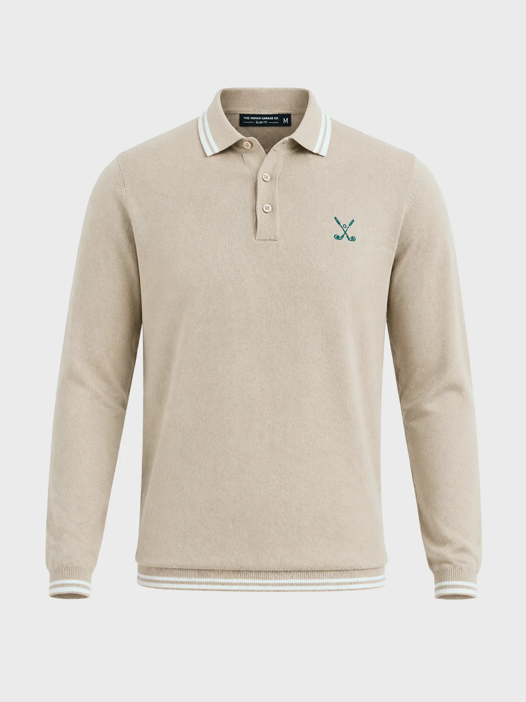 Men's Beige Slim Fit Textured Flat Knit Polo T-Shirt - Image 6