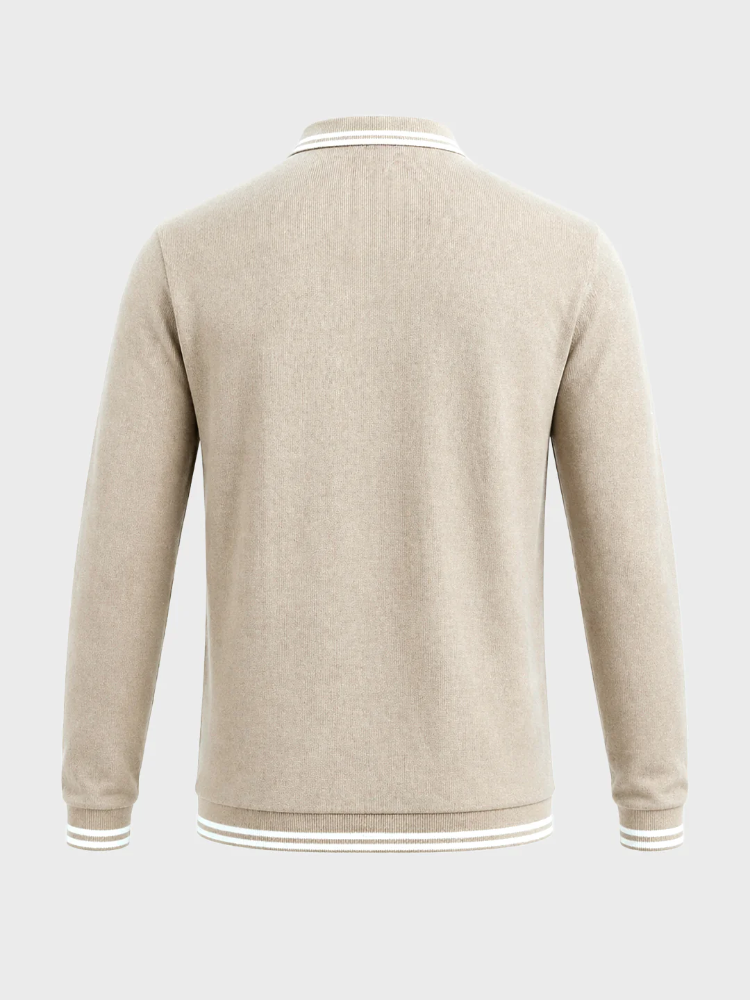Men's Beige Slim Fit Textured Flat Knit Polo T-Shirt - Image 7