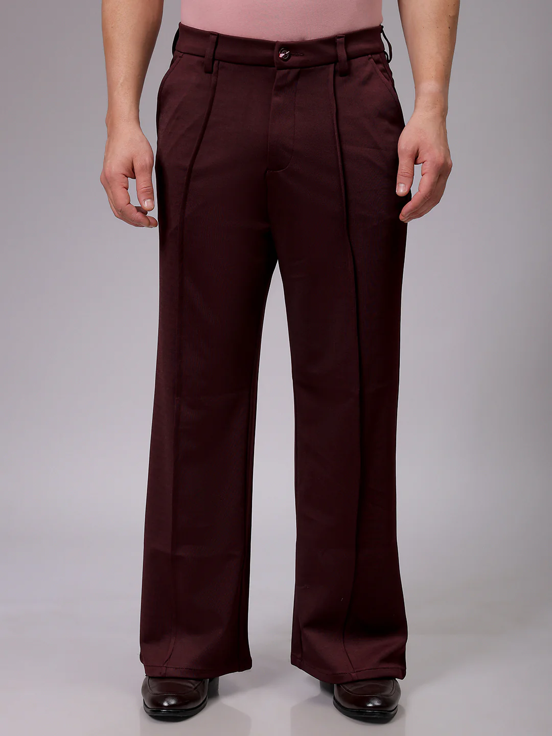 Men's Burgundy Bootcut Fit Solid Korean Street Trouser