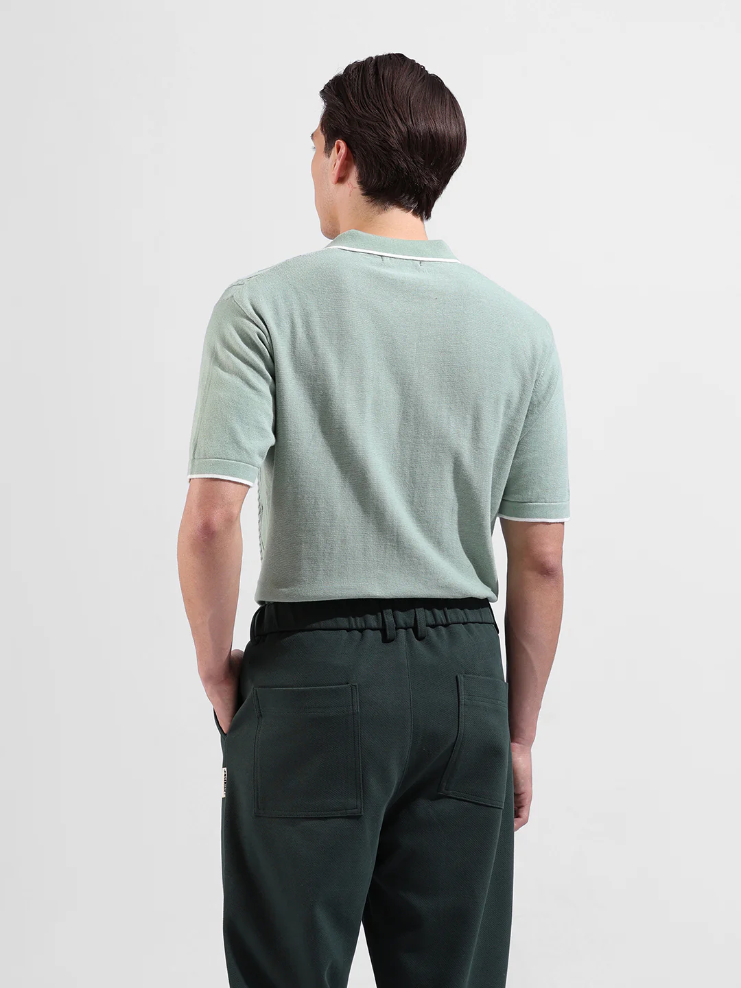 Men's Green Slim Fit Solid Flat Knit Polo Polo T-Shirt - Image 6