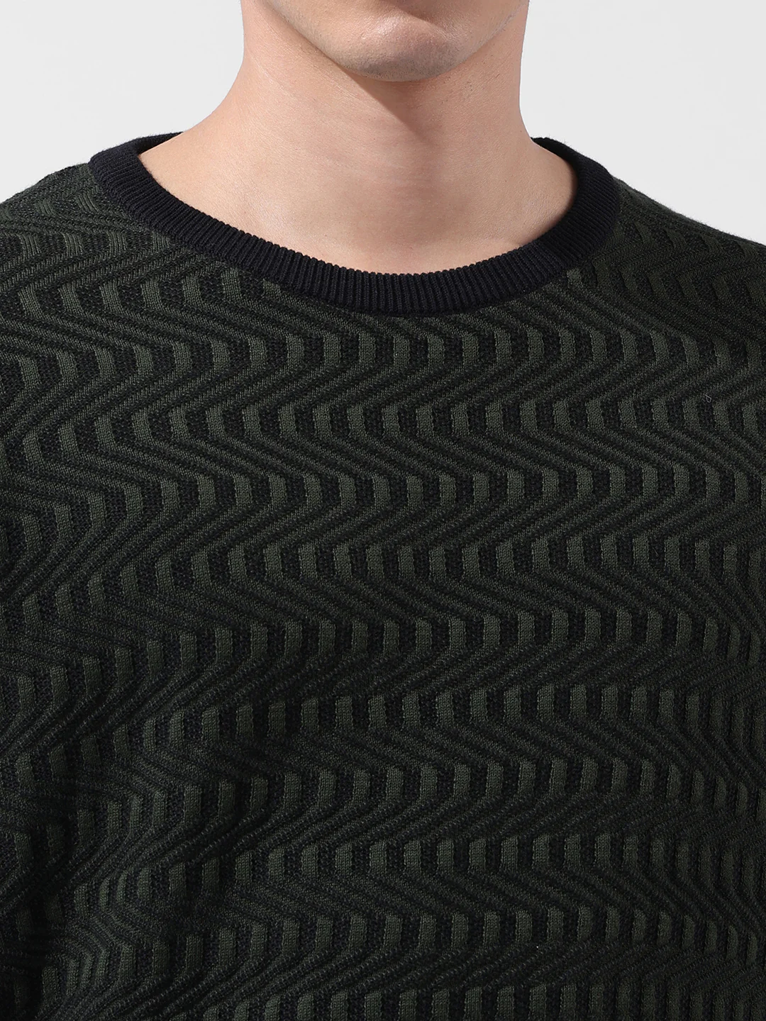 Men's Green Oversized Fit Solid Flat Knit Crew Neck T-Shirt - Image 3