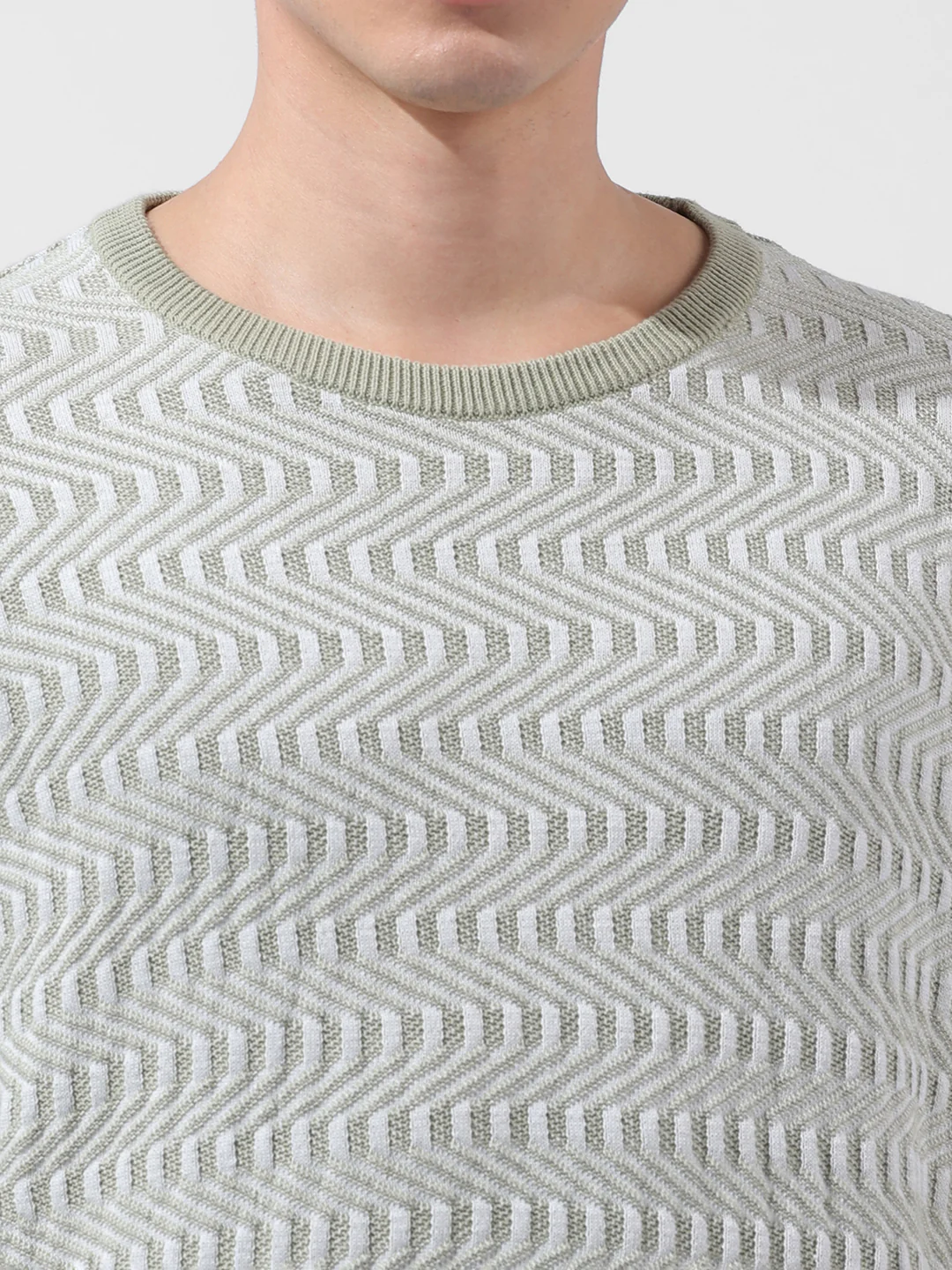 Men's Green Oversized Fit Solid Flat Knit T-Shirt - Image 3