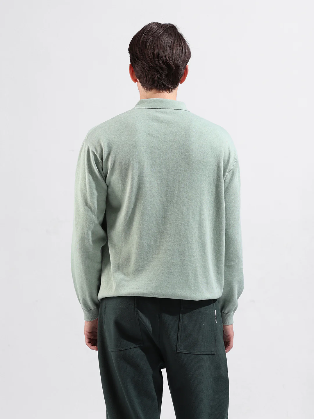 Men's Green Oversized Fit Solid Flat Knit Polo T-Shirt - Image 6
