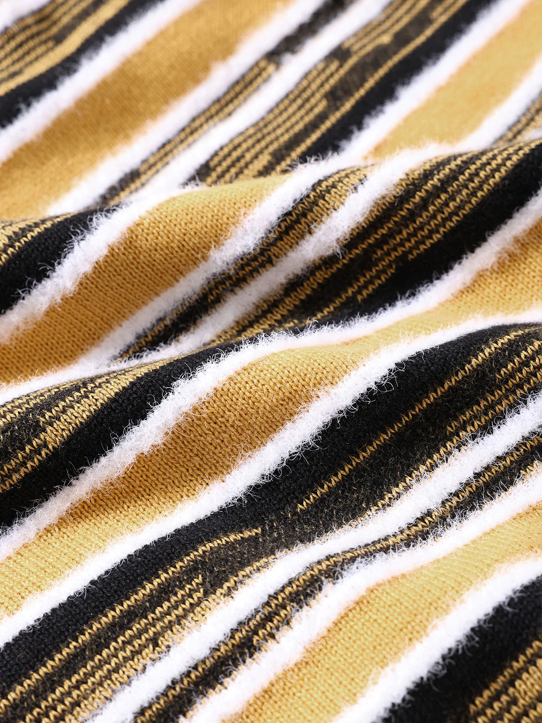 Men's Yellow Oversized Fit Striped Flat Knit Polo T-Shirt - Image 8