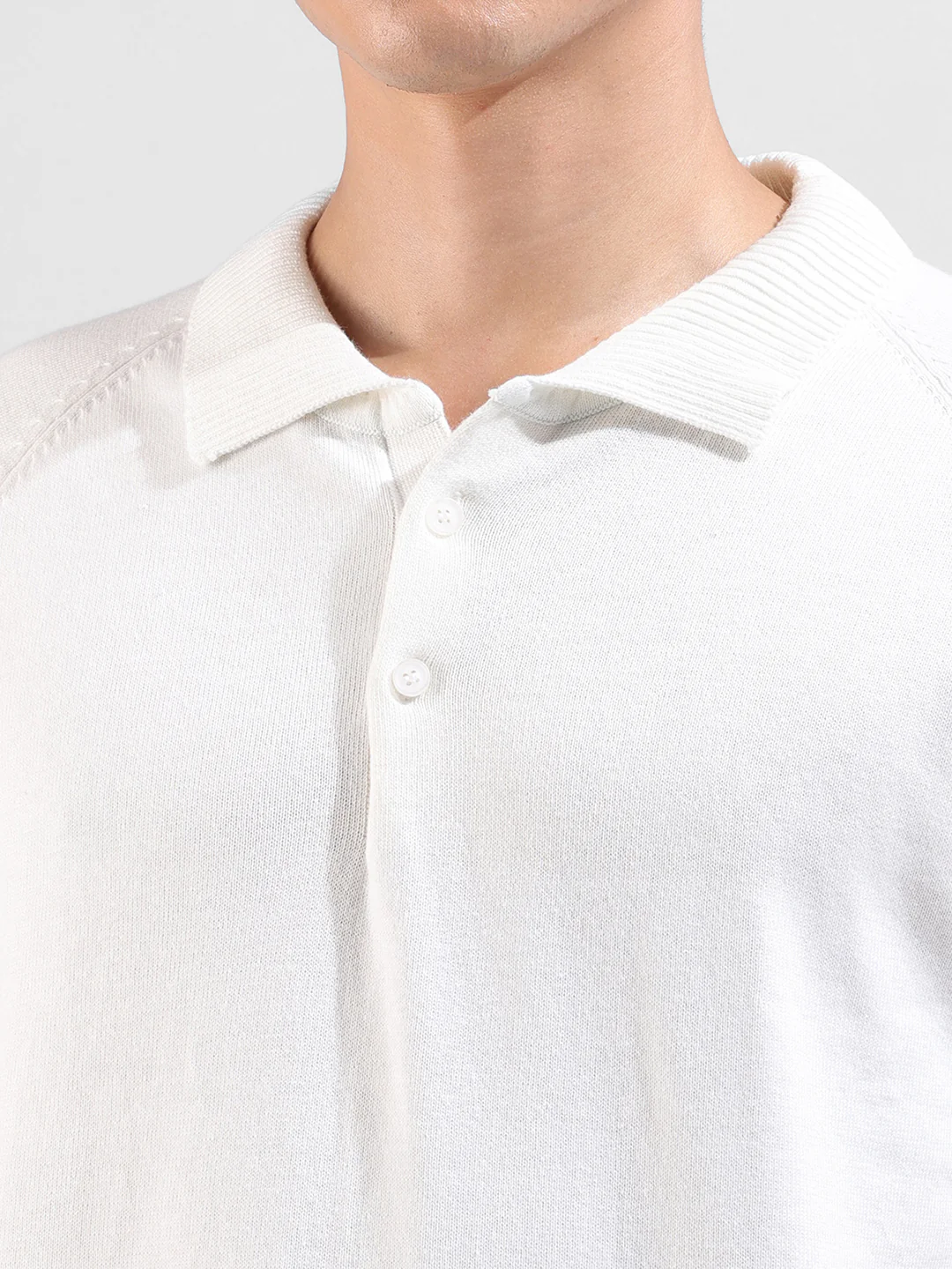 Men's White Slim Fit Solid Flat Knit Polo T-Shirt - Image 3