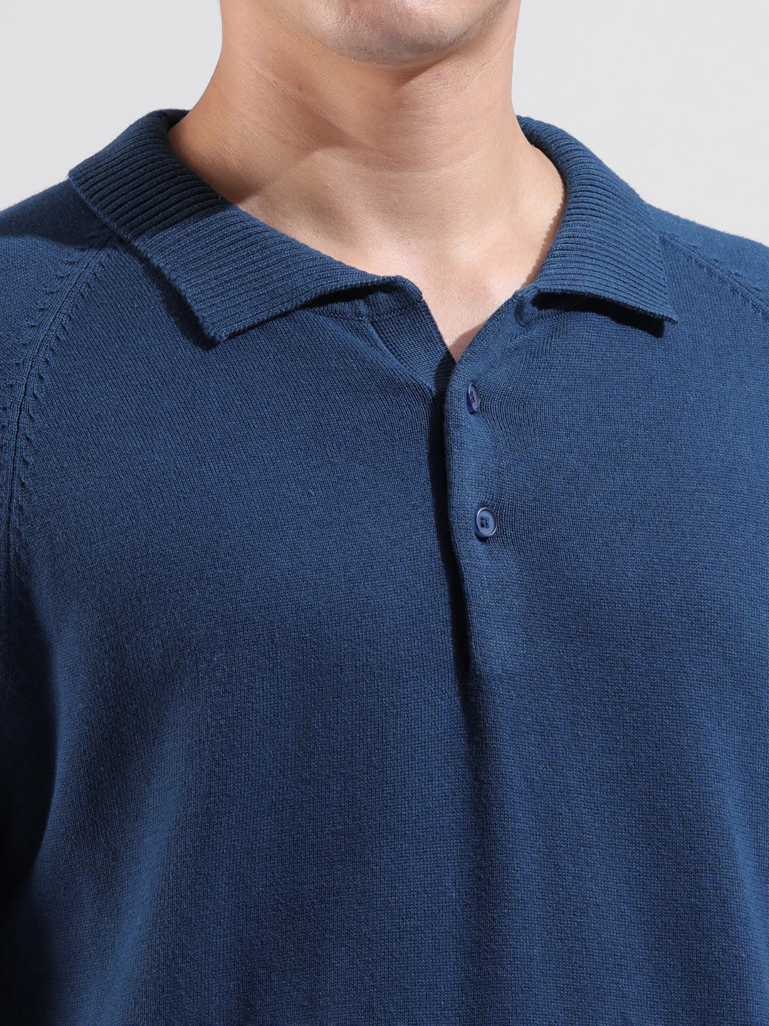Men's Teal Slim Fit Solid Flat Knit Polo T-Shirt - Image 3