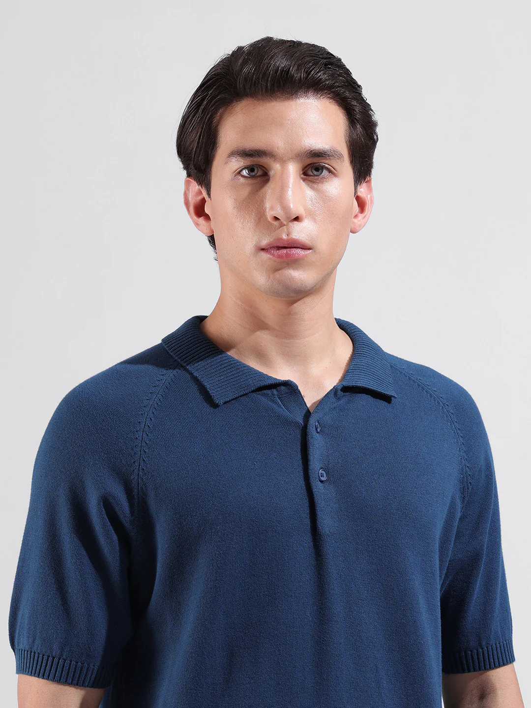 Men's Teal Slim Fit Solid Flat Knit Polo T-Shirt - Image 7