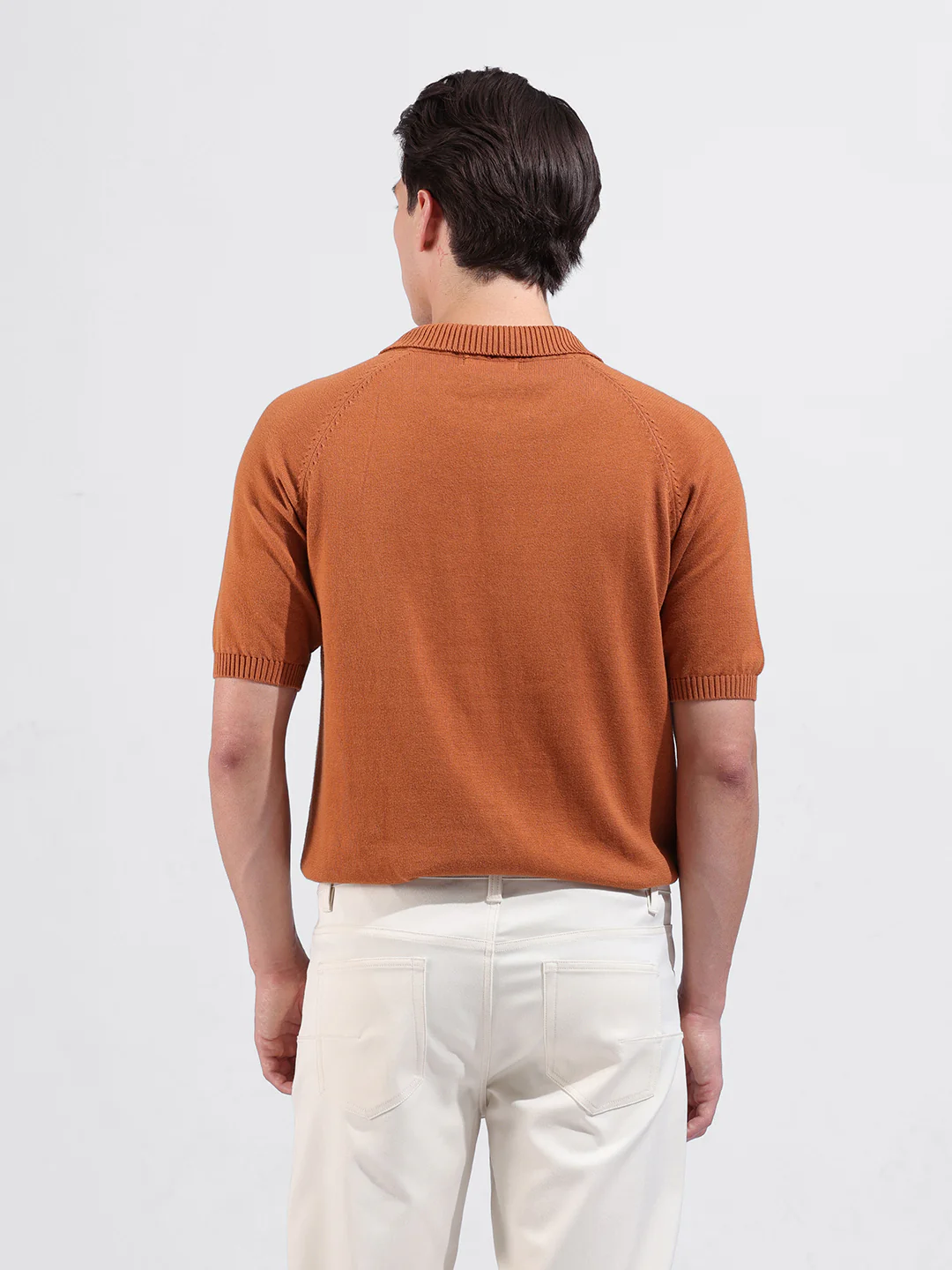 Men's Rust Slim Fit Striped Flat Knit Polo T-Shirt - Image 6
