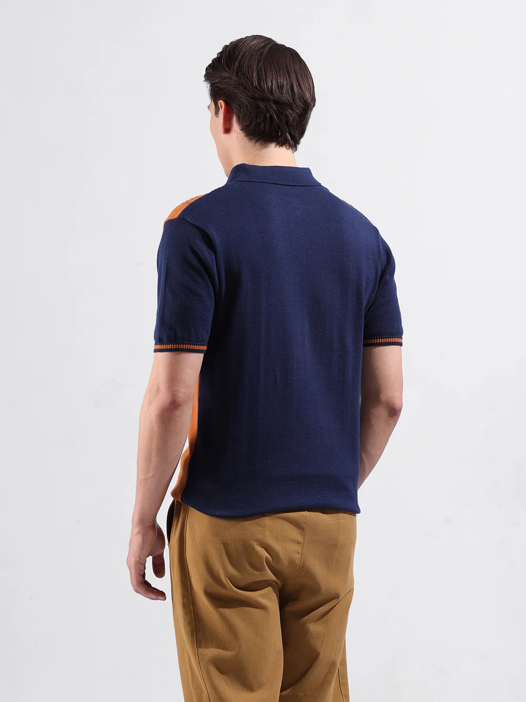 Men's Navy Blue Slim Fit Striped Flat Knit Polo T-Shirt - Image 6