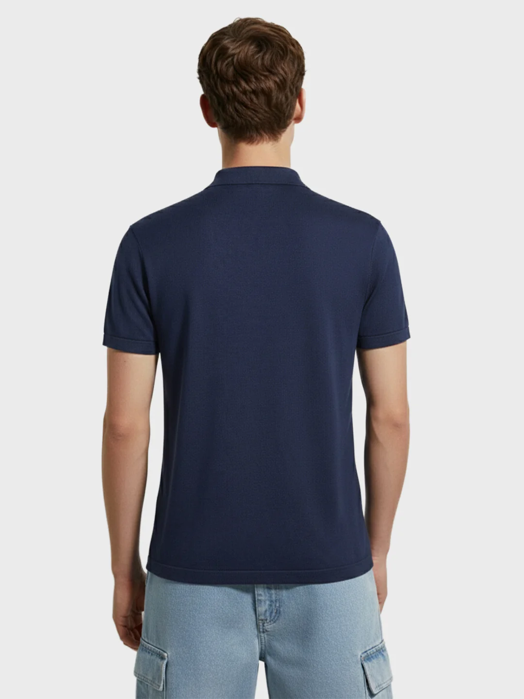 Men's Navy Blue Slim Fit Solid Flat Knit Shirt - Image 4