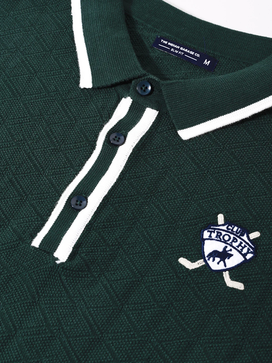 Men's Green Slim Fit Striped Flat Knit Polo T-Shirt - Image 3