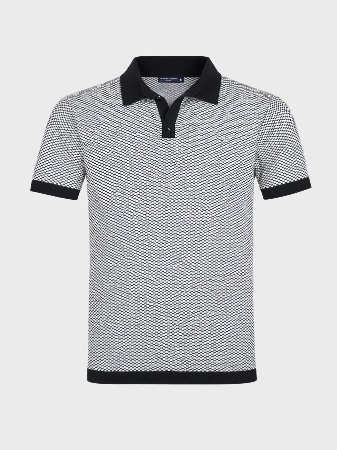Men's Grey Slim Fit Solid Flat Knit Polo T-Shirt - Image 5