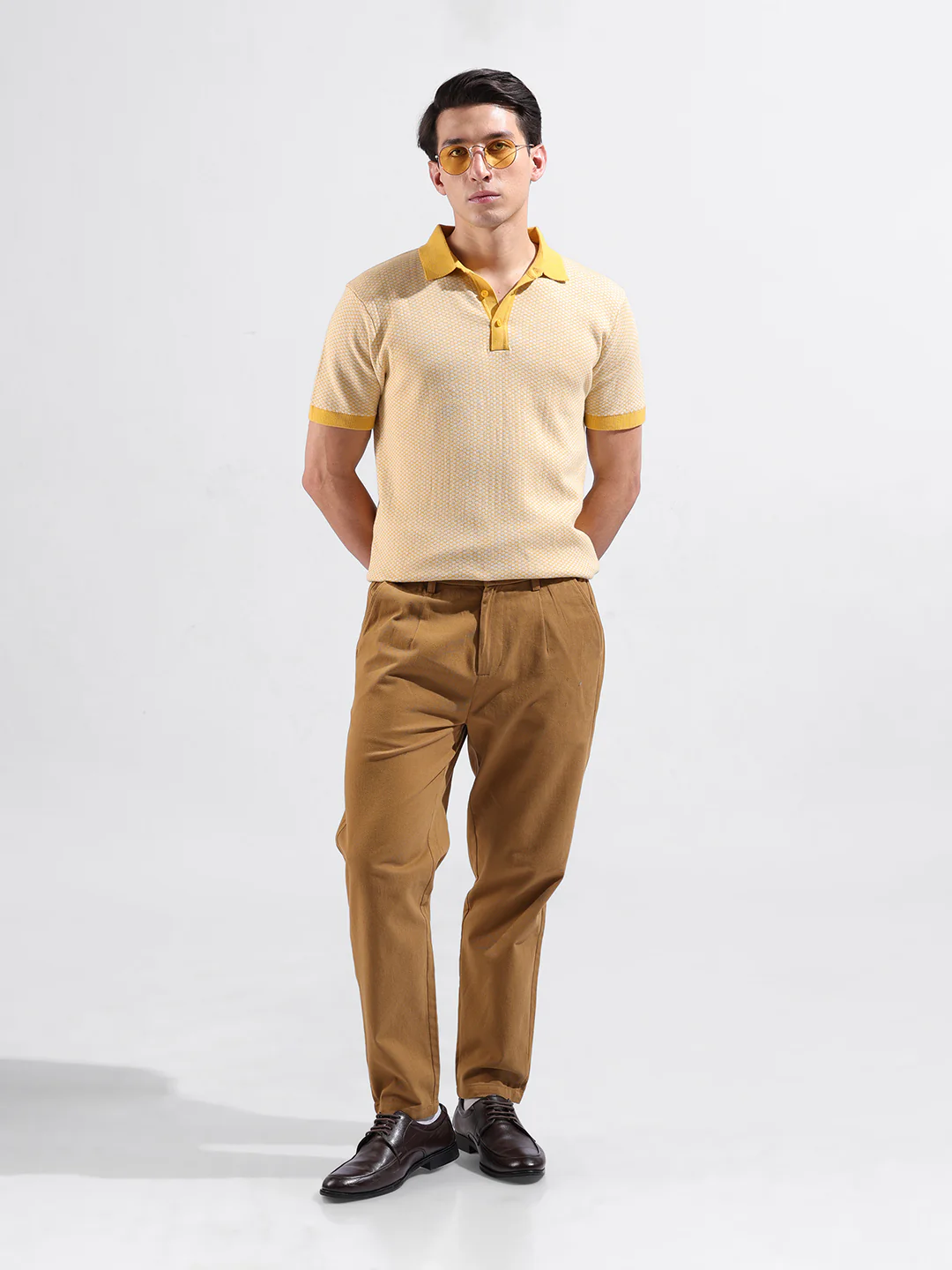 Men's Yellow Slim Fit Solid Flat Knit Polo T-Shirt - Image 6