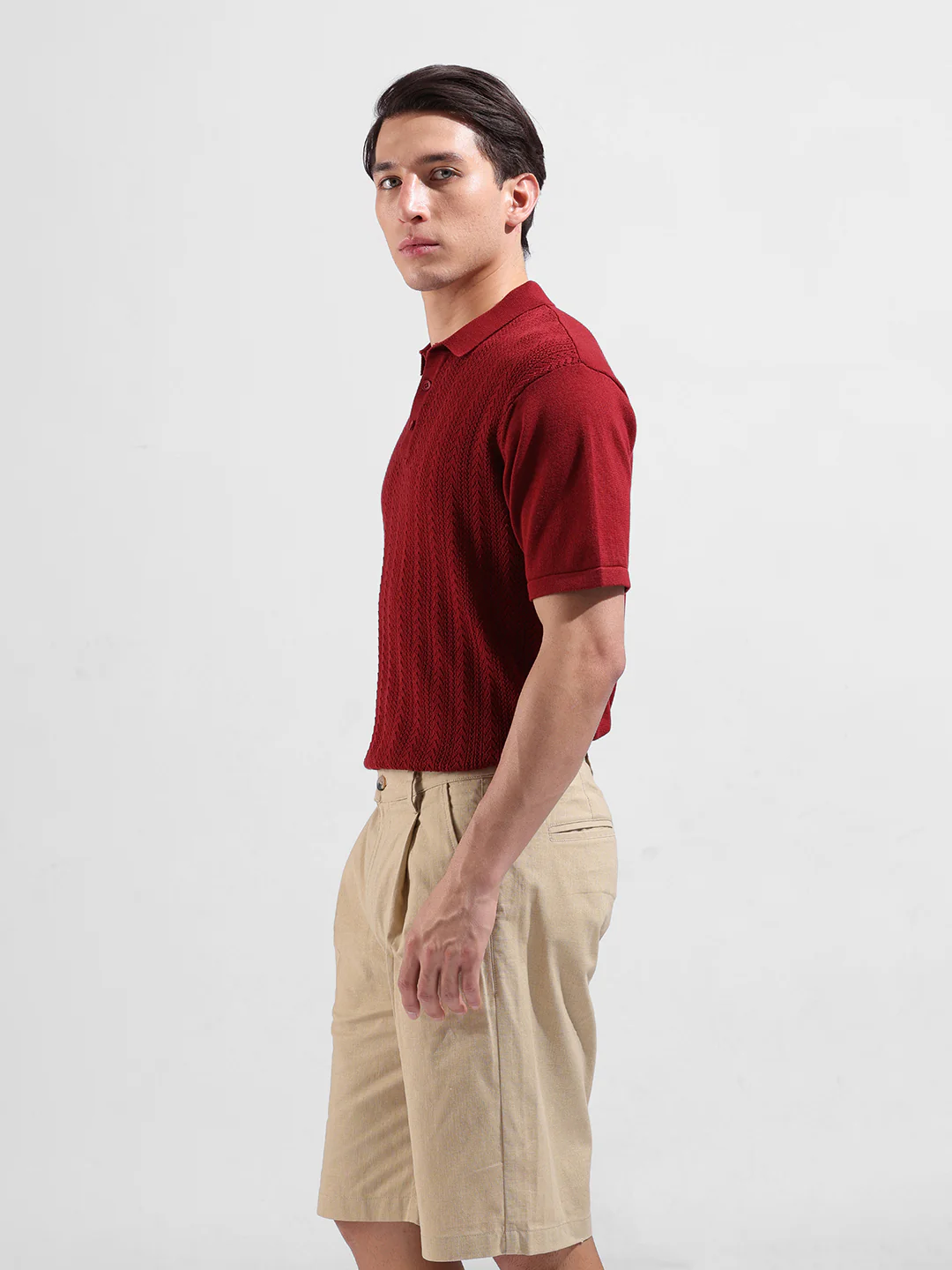 Men's Rust Slim Fit Solid Flat Knit Polo T-Shirt - Image 5