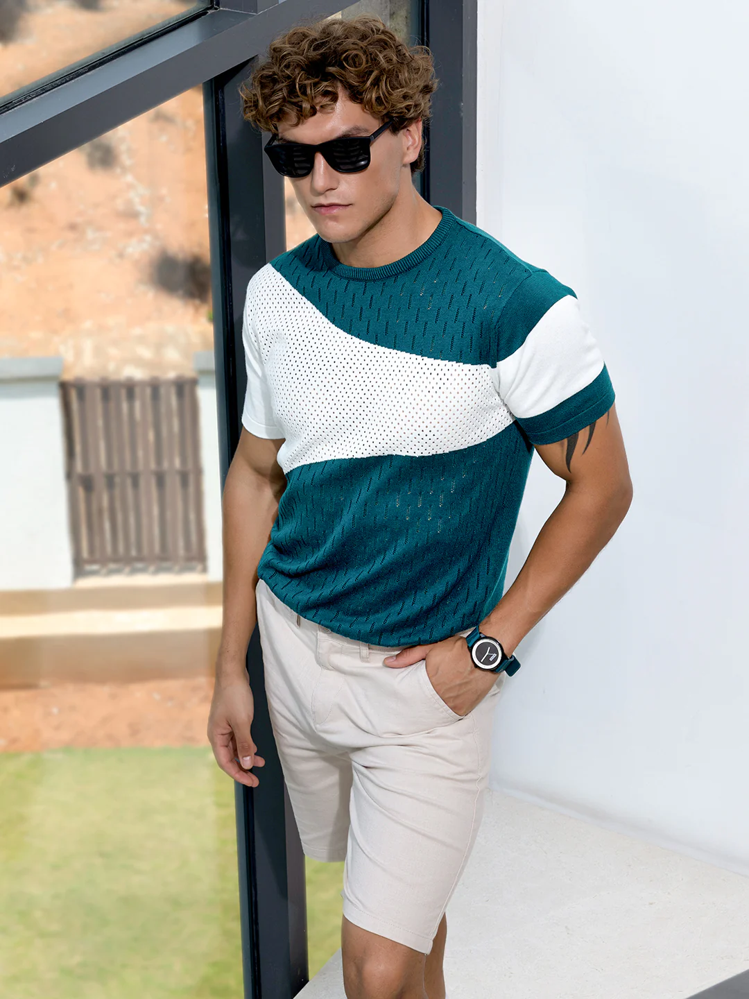 Men's Teal Slim Fit Solid Flat Knit T-Shirt