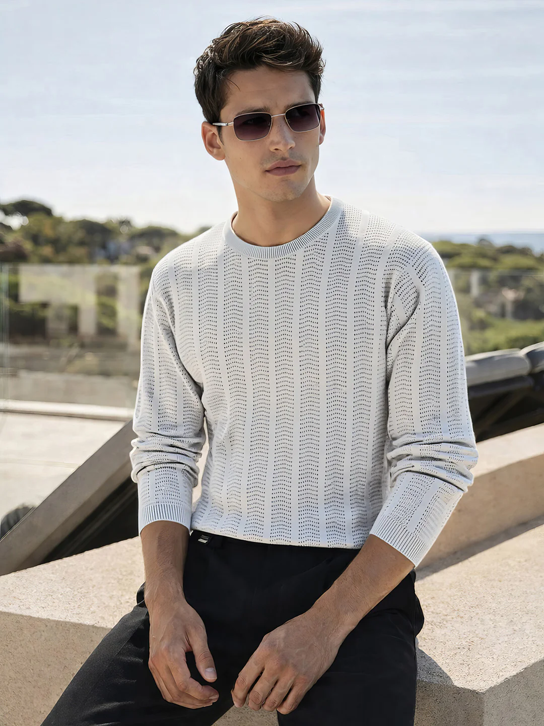 Men's Grey Slim Fit Solid Flat Knit Crew Neck T-Shirt