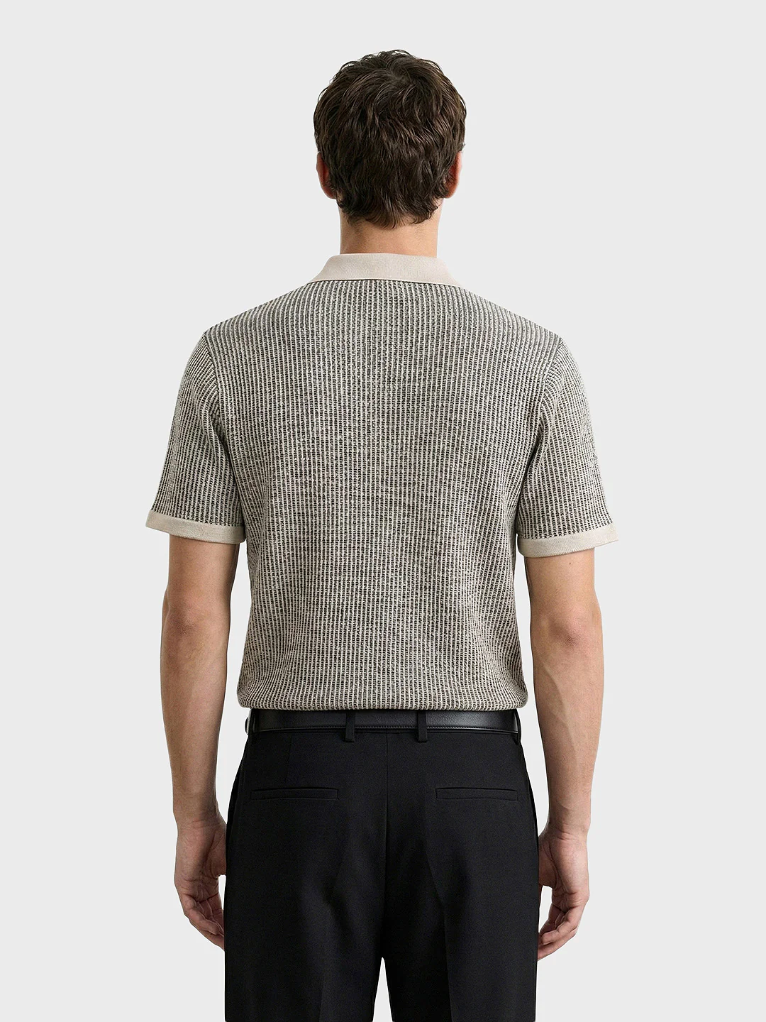 Men's Black Slim Fit Solid Flat Knit Polo T-Shirt - Image 4
