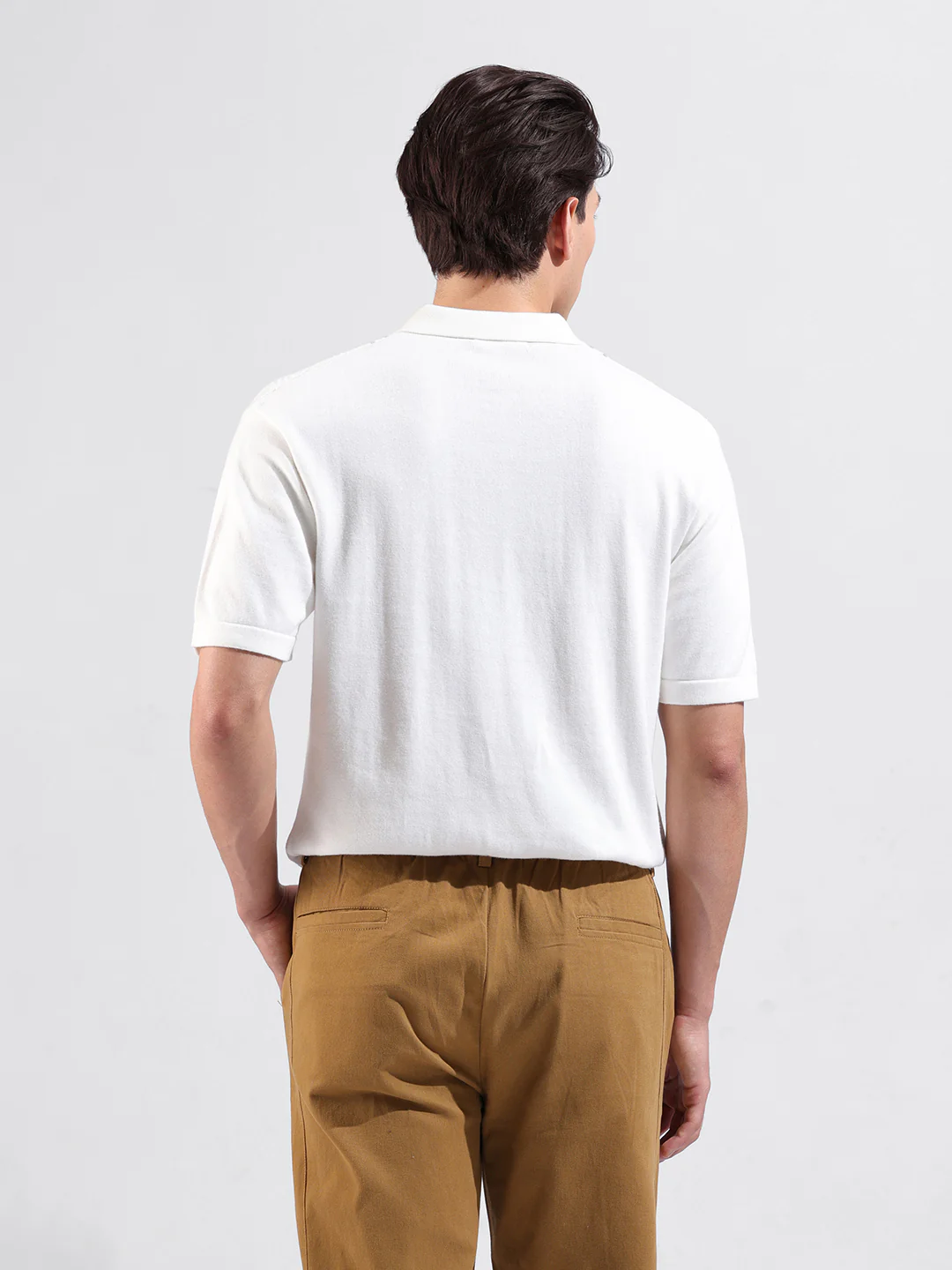 Men's White Slim Fit Colourblocked Flat Knit Polo T-Shirt - Image 7