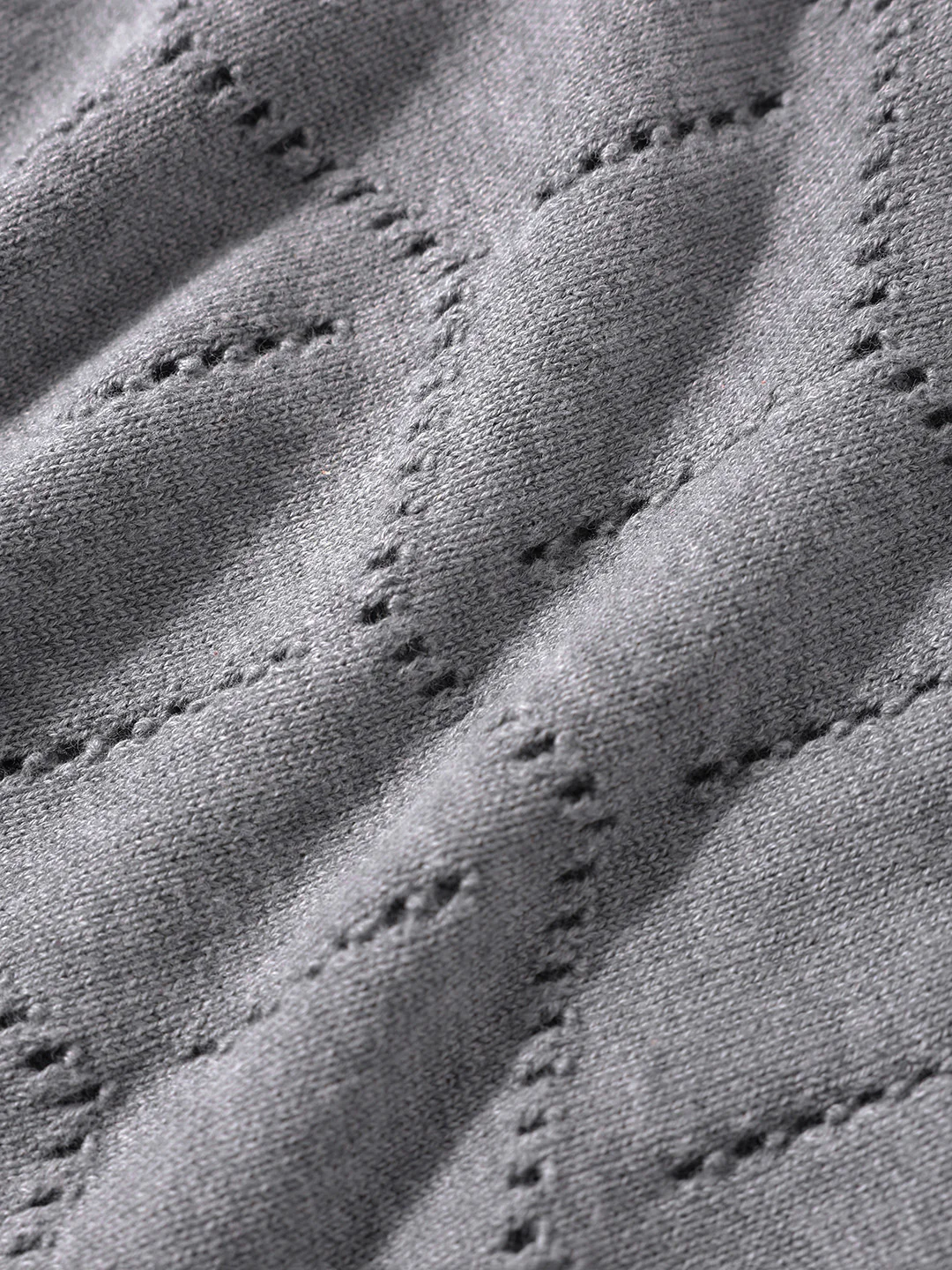Men's Grey Melange Oversized Fit Textured Flat Knit Polo T-Shirt - Image 7