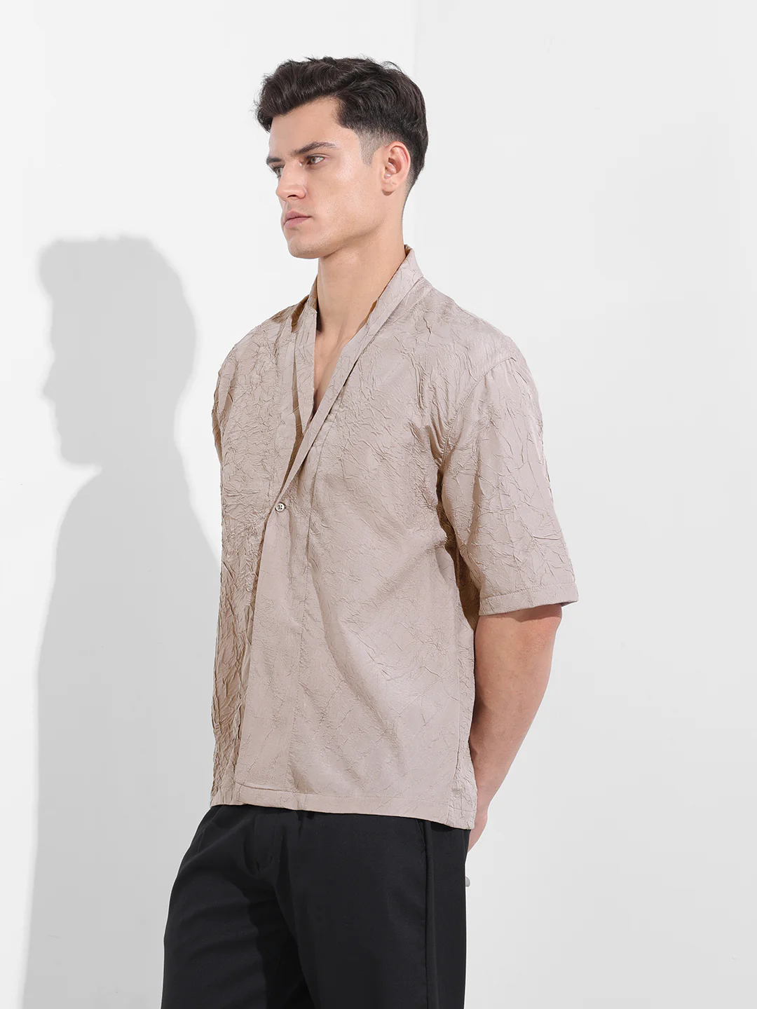 Men's Grey Relaxed Fit Textured Party Wear Shirt - Image 2
