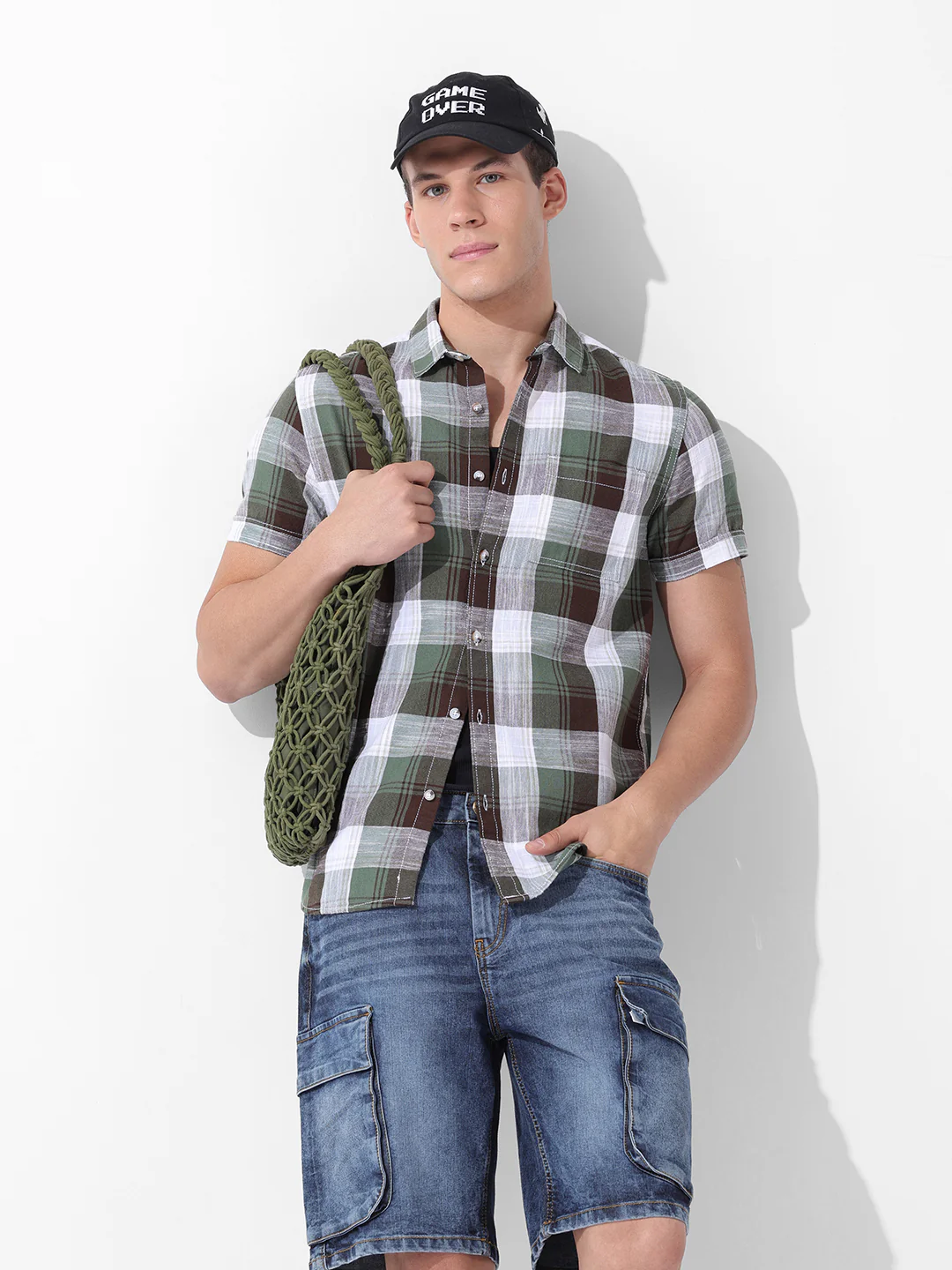 Men's Green Slim Fit Checked Casual Shirt