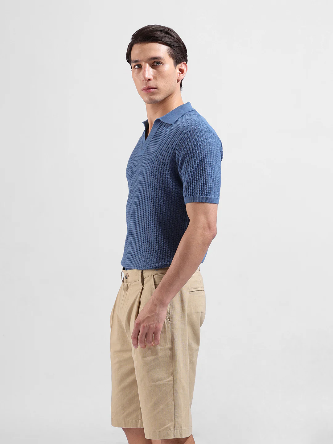 Men's Blue Slim Fit Solid Flat Knit Polo T-Shirt - Image 5