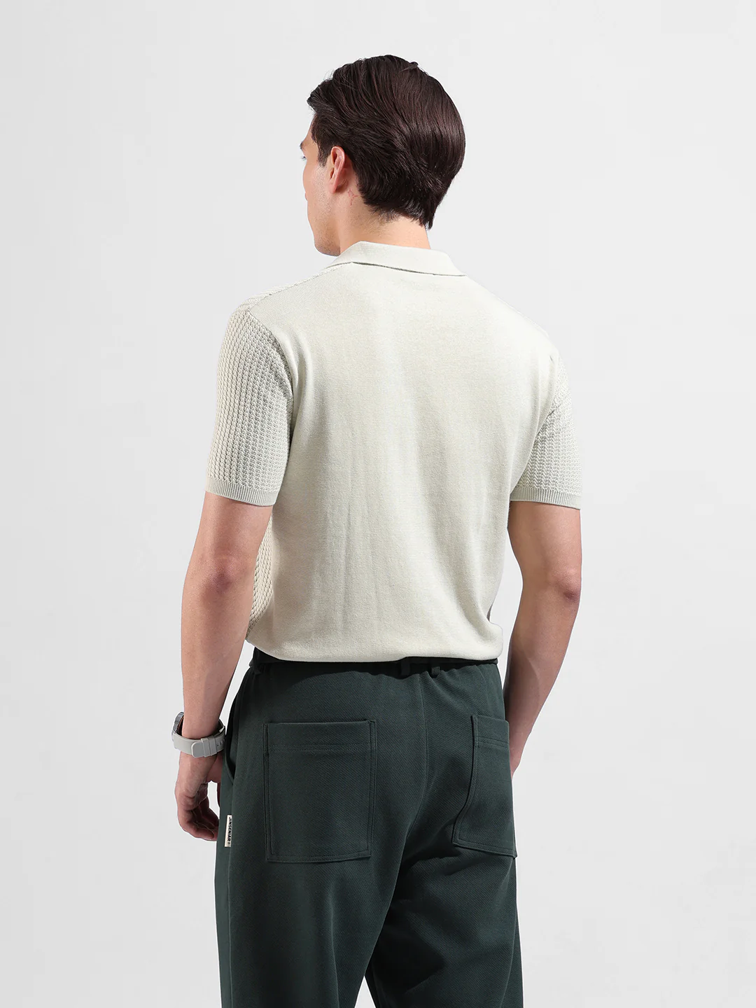 Men's Green Slim Fit Solid Flat Knit Polo Polo T-Shirt - Image 7