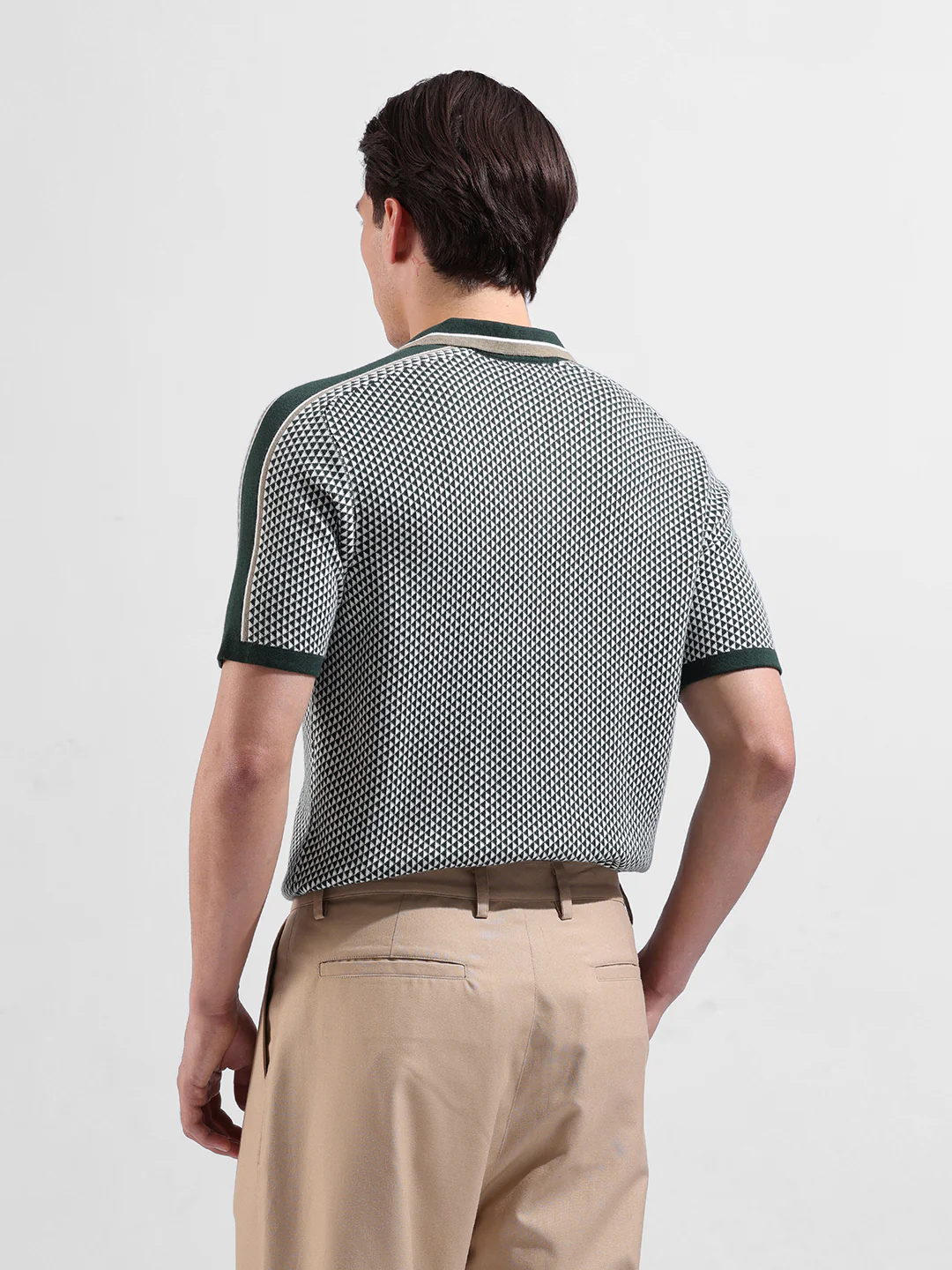 Men's Teal Slim Fit Striped Flat Knit Polo Polo T-Shirt - Image 6