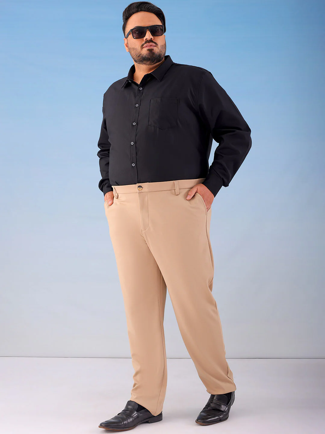 Men's Plus Size Khaki Regular Fit Solid Chinos