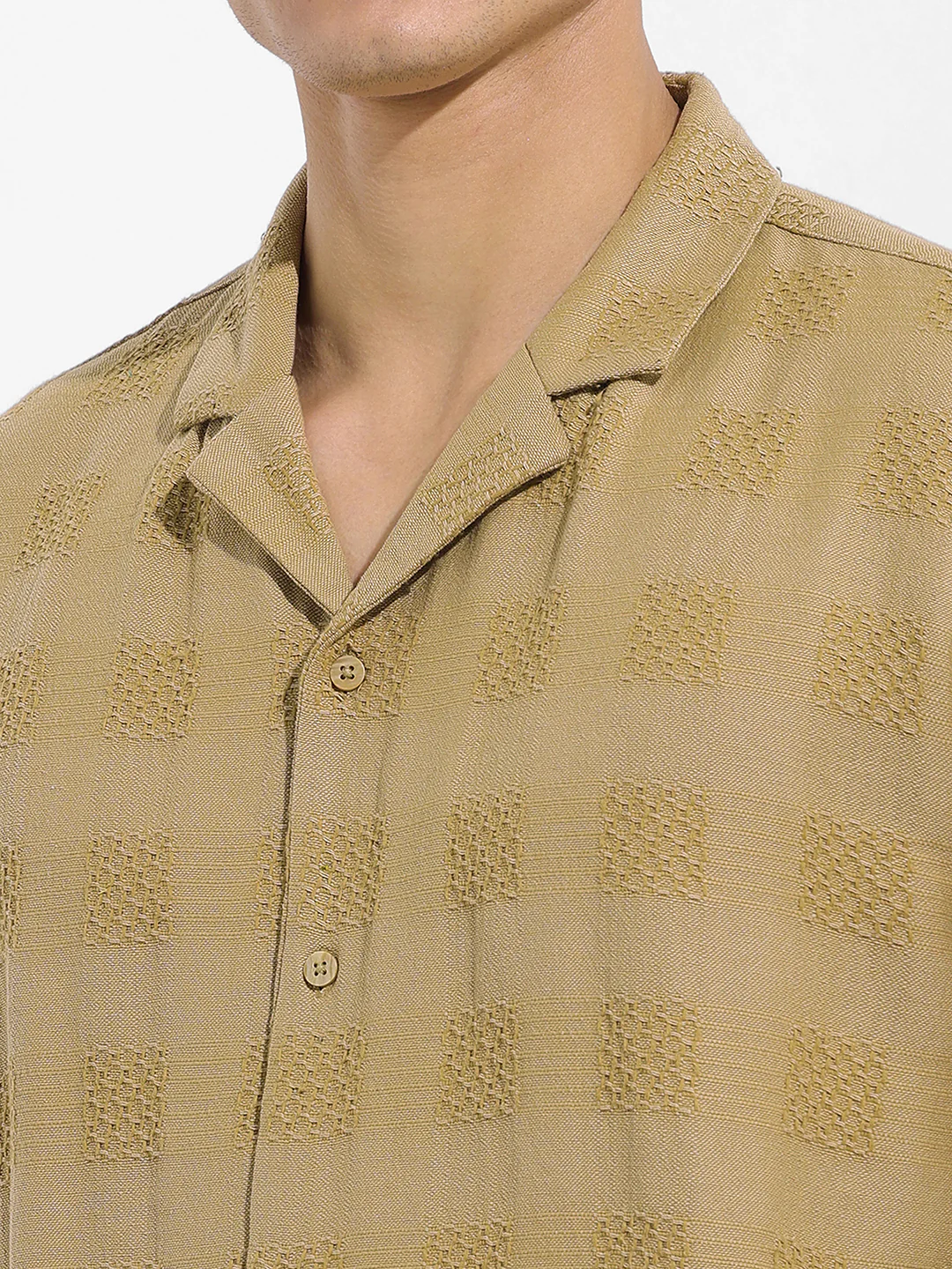 Men's Khaki Relaxed Fit Textured Resort Shirt - Image 3