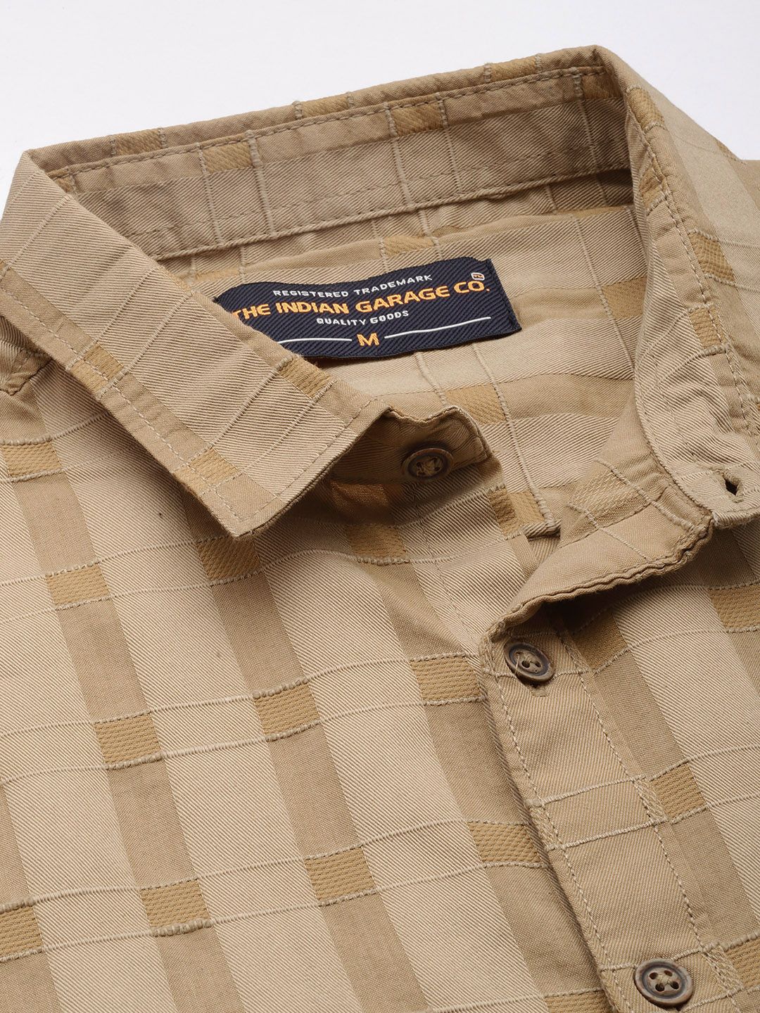 Men's Khaki Slim Fit Checkered Casual Shirt - Image 6