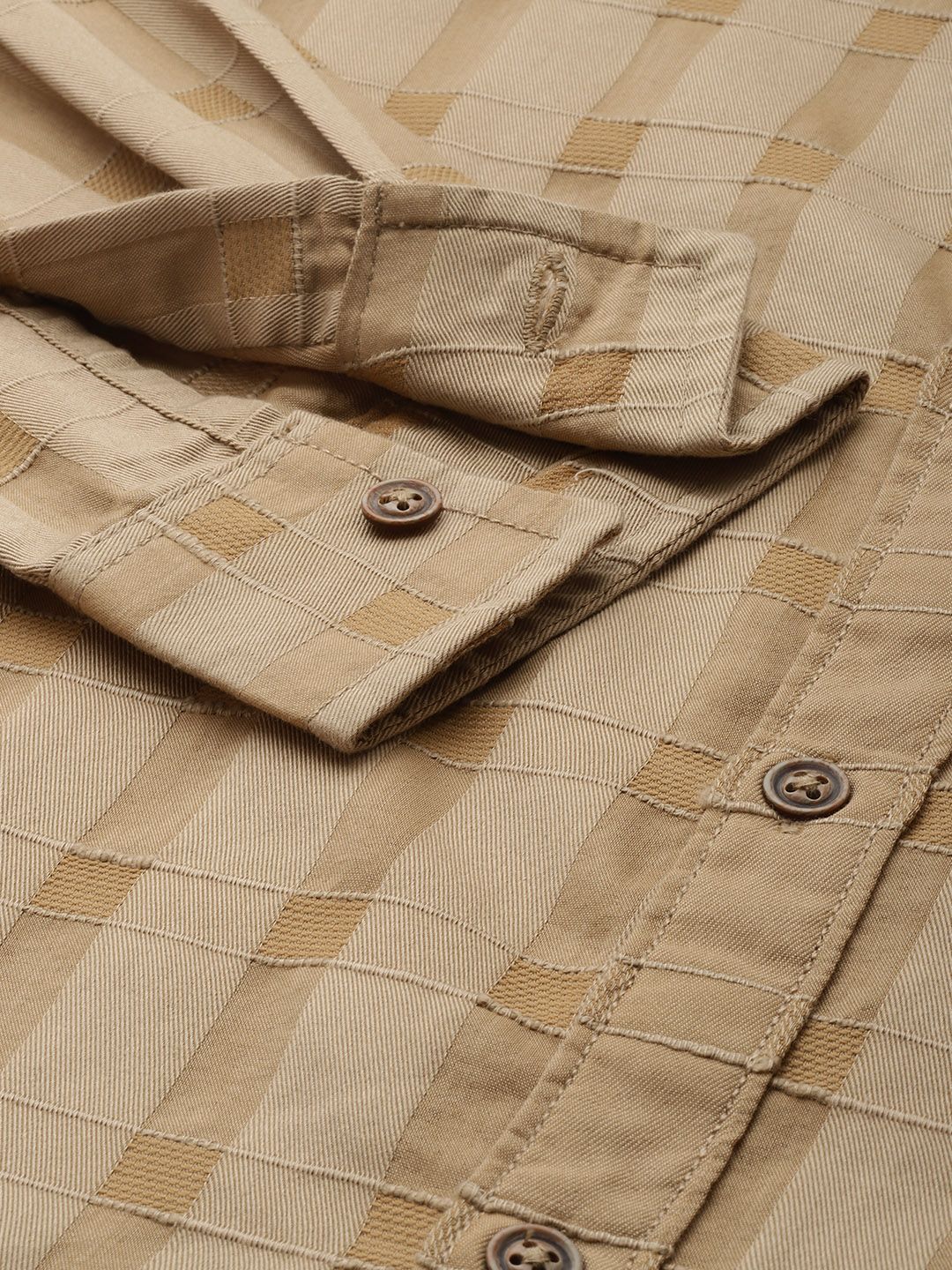 Men's Khaki Slim Fit Checkered Casual Shirt - Image 7