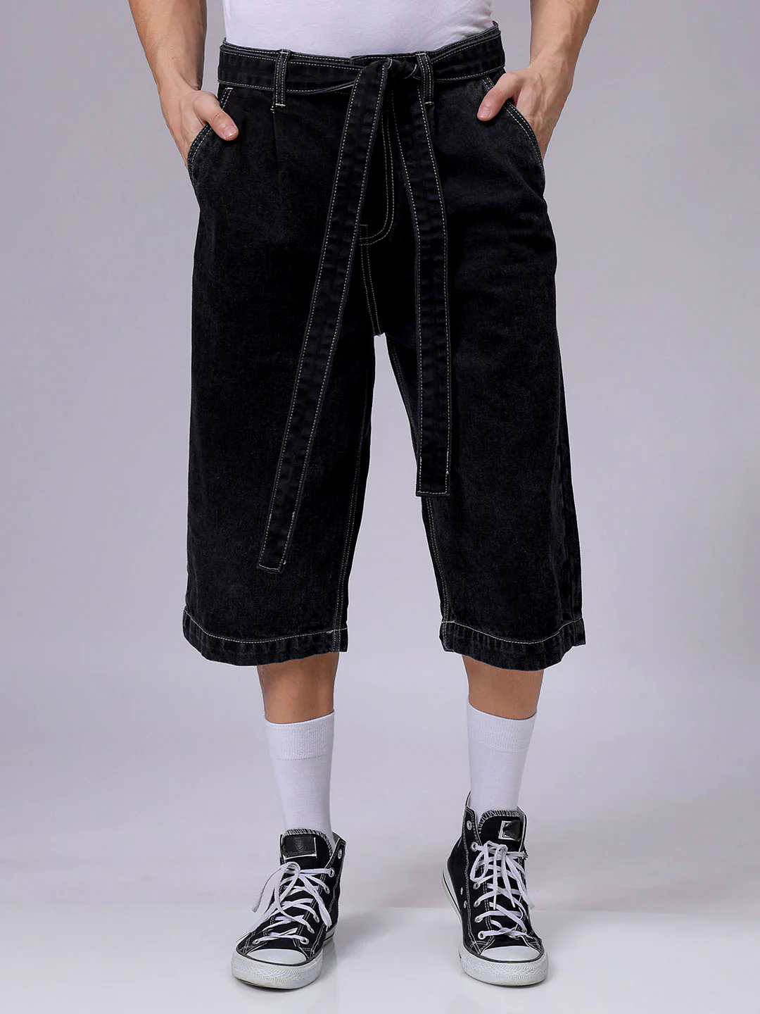 Men's Black Loose Fit Solid Casual Jeans
