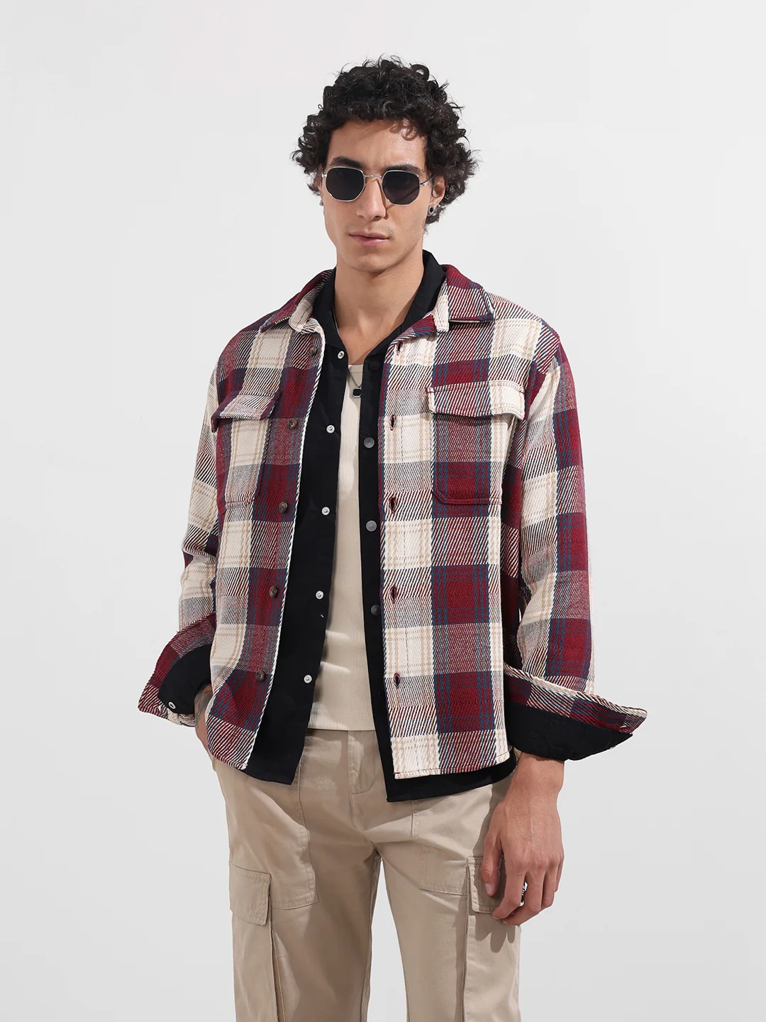 Men's Maroon Regular Fit Checkered Casual Shirt