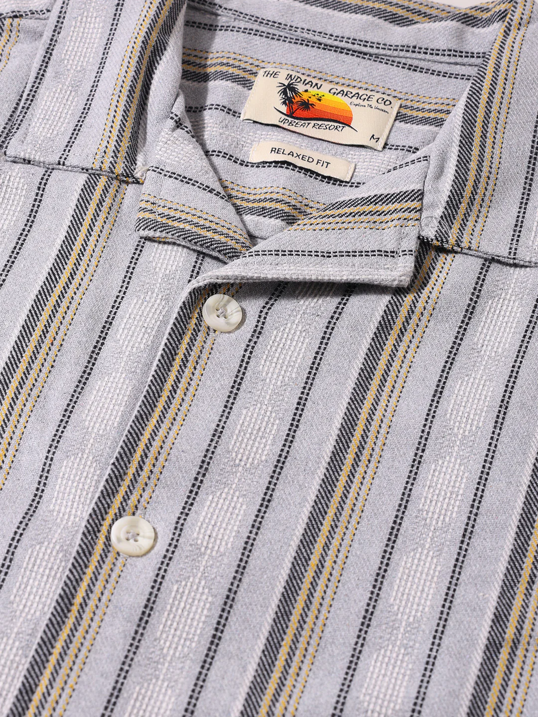 Men's Grey Relaxed Fit Striped Resort Wear Shirt - Image 3