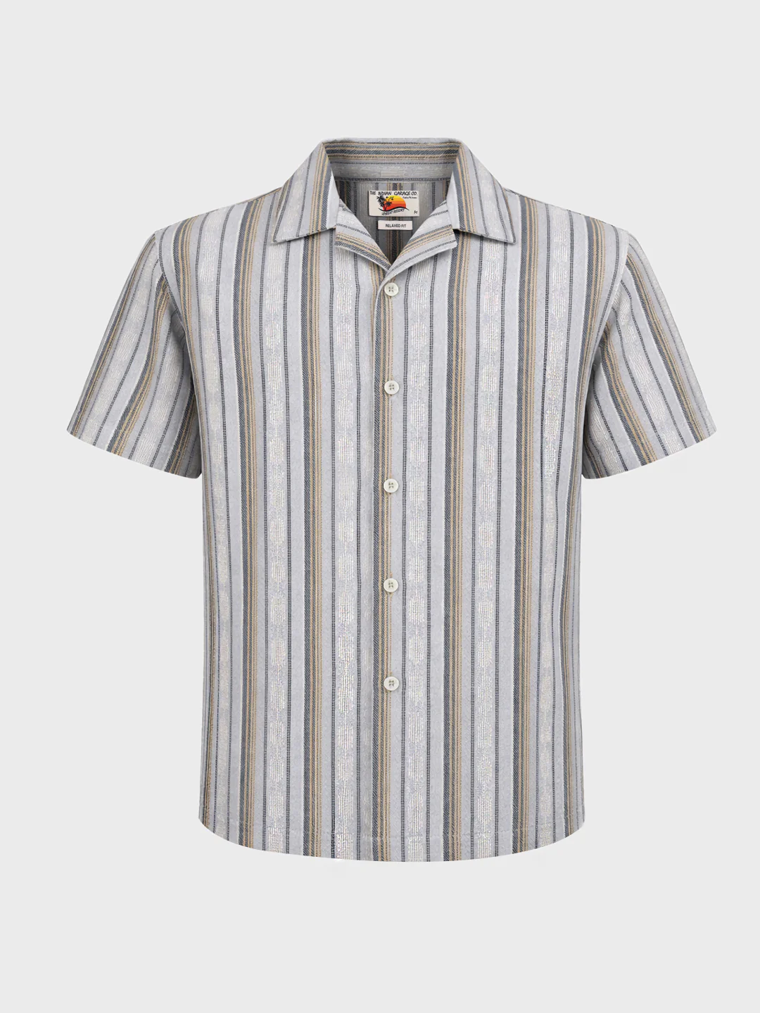 Men's Grey Relaxed Fit Striped Resort Wear Shirt - Image 4