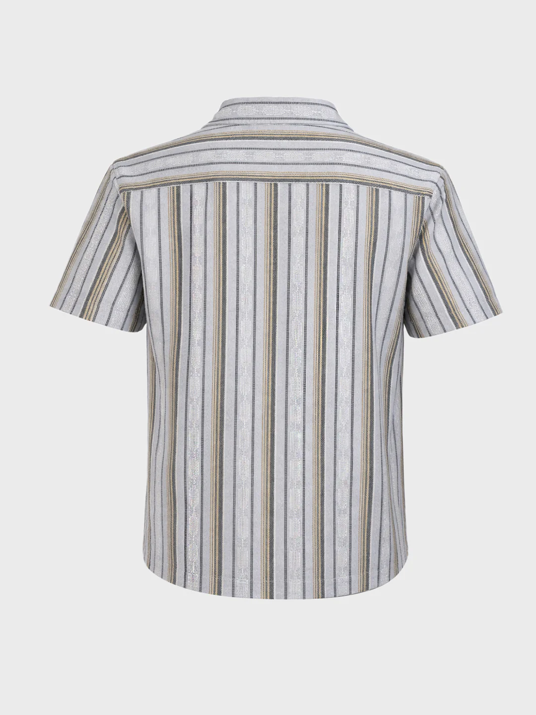 Men's Grey Relaxed Fit Striped Resort Wear Shirt - Image 5