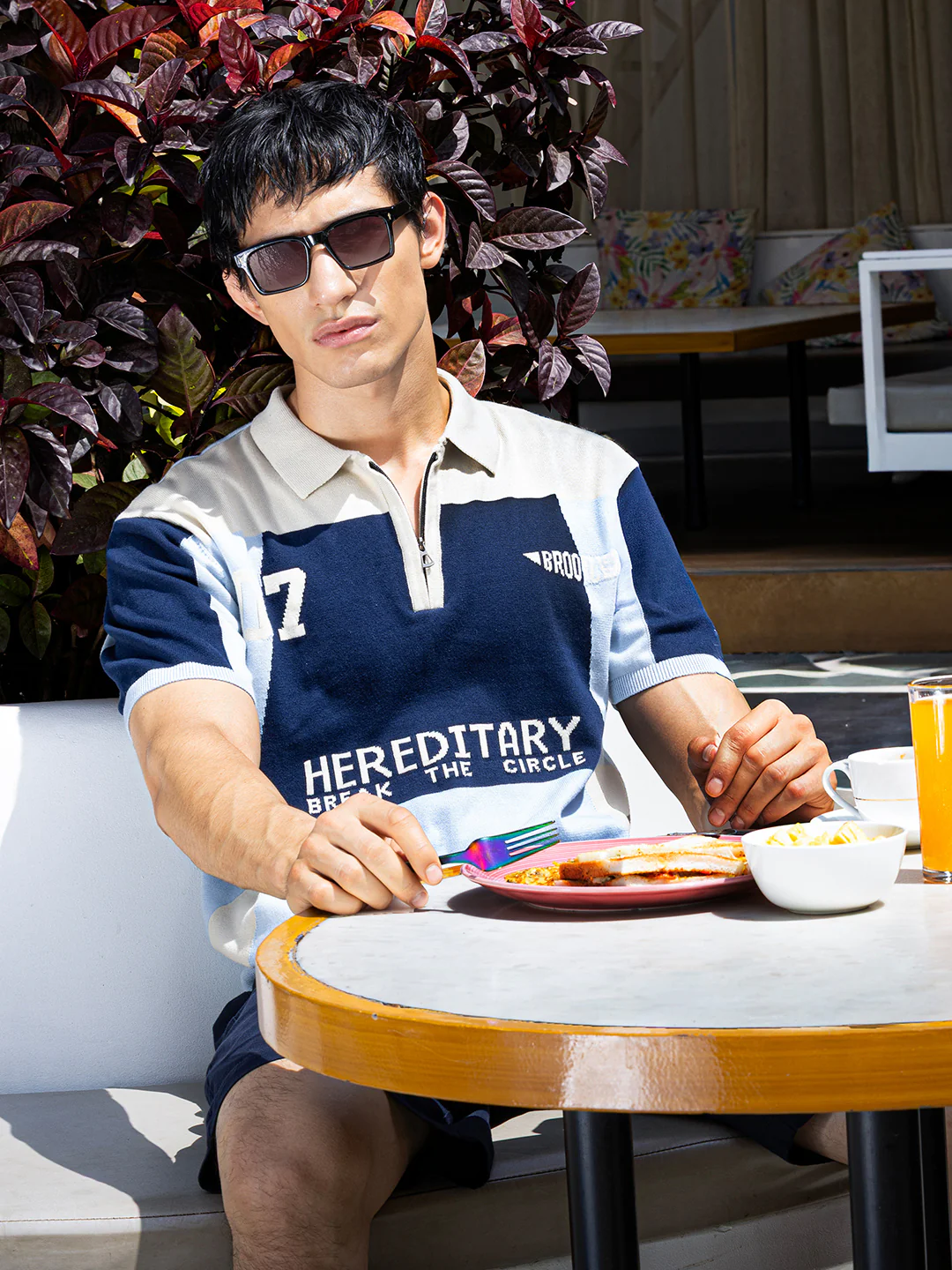 Men's Navy Blue Oversized Fit Solid Flat Knit Polo T-Shirt