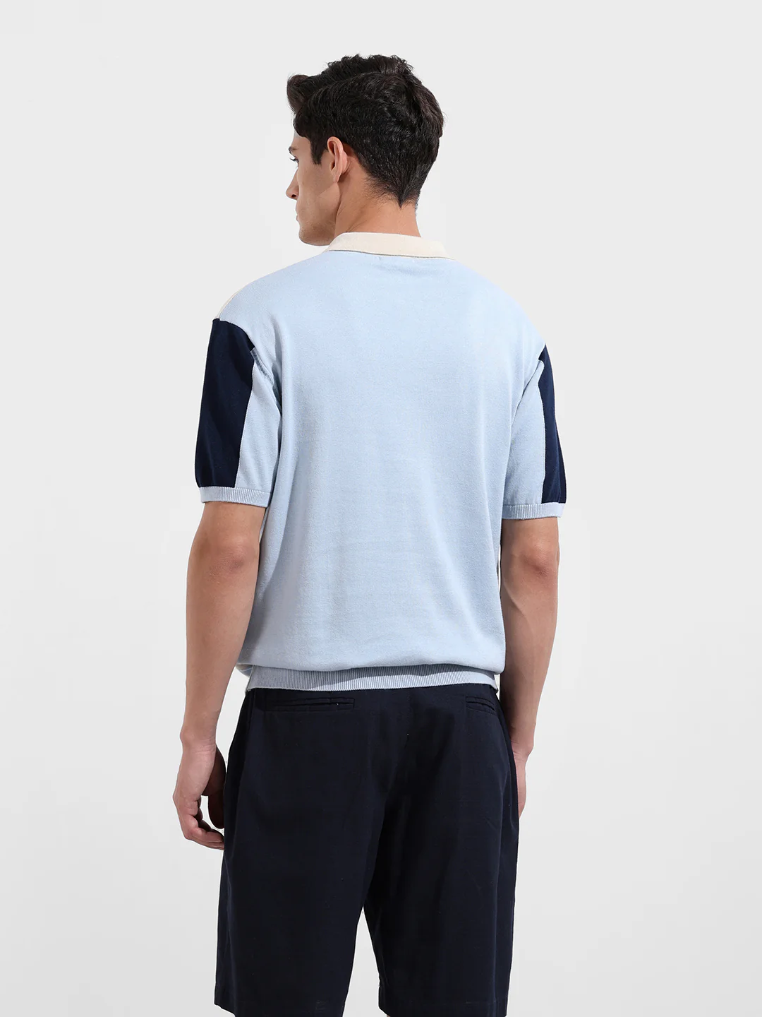 Men's Navy Blue Oversized Fit Solid Flat Knit Polo T-Shirt - Image 6
