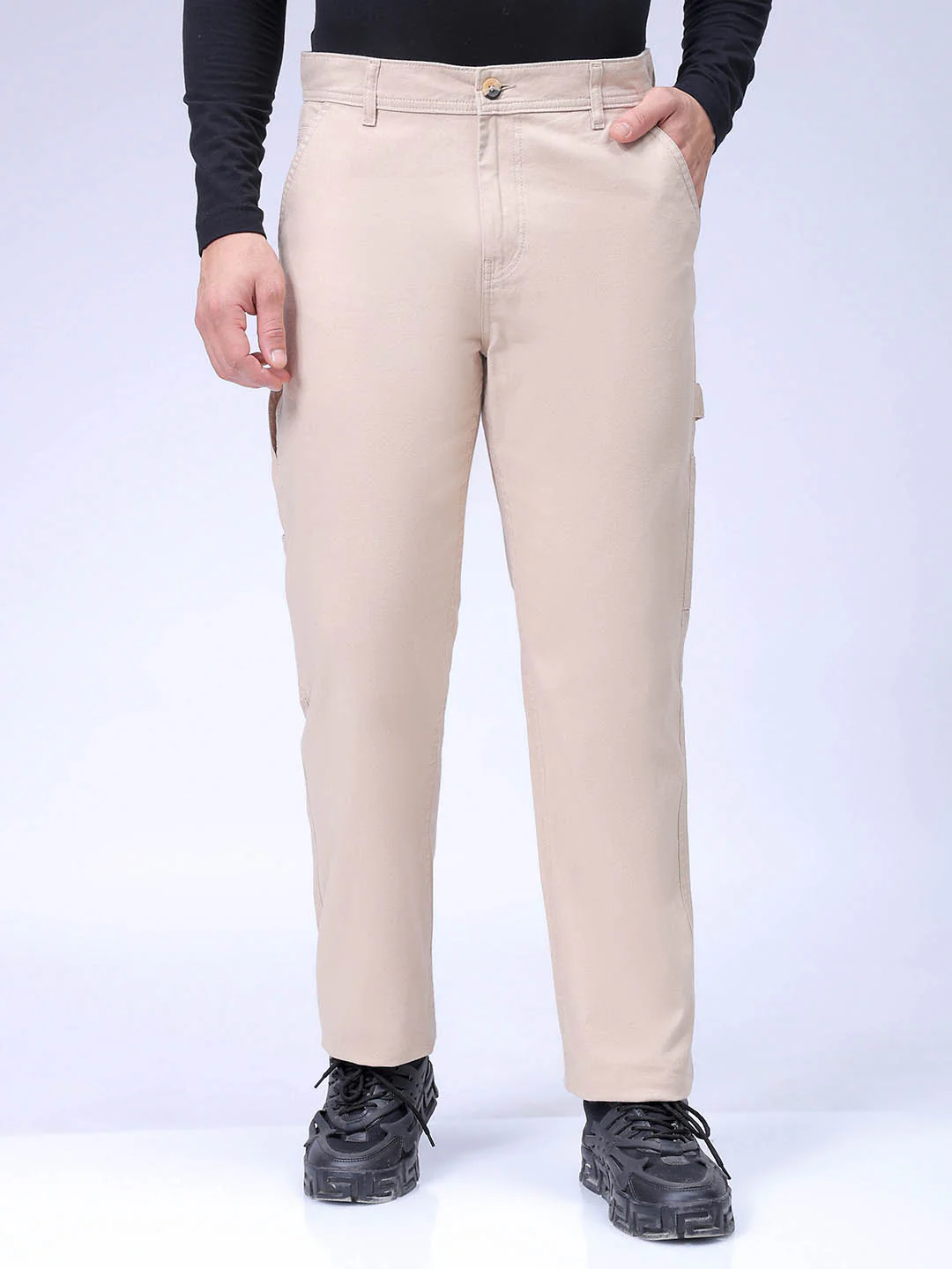 Men's Irish Cream Relaxed Fit Solid Casual Trouser