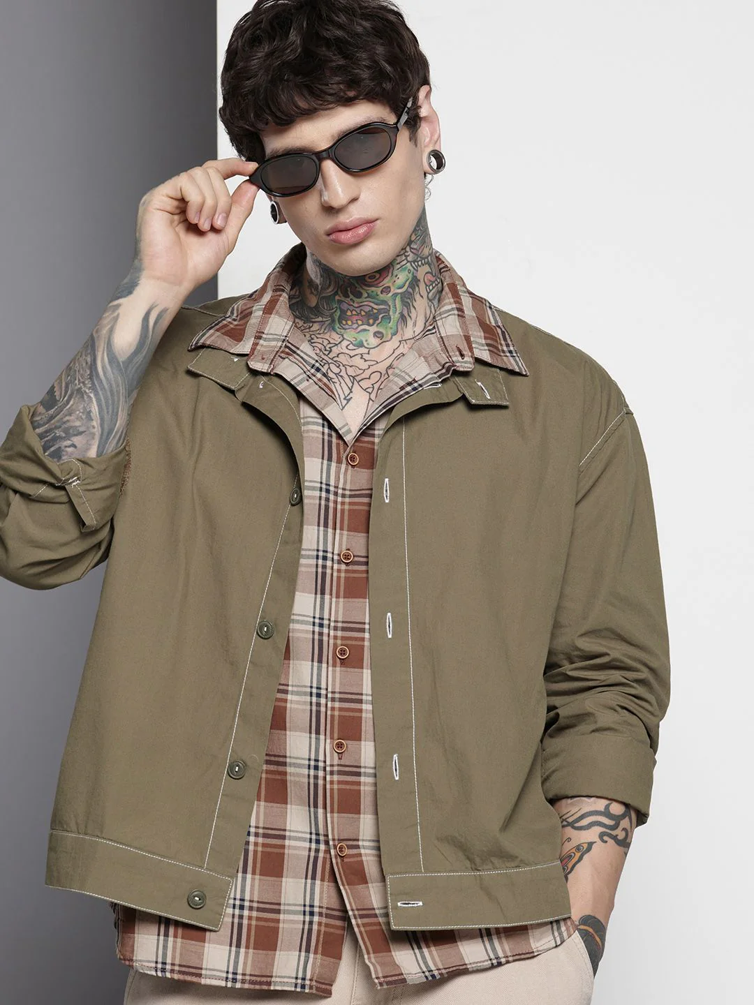 Men's Olive Boxy Fit Solid Korean Street Shirt