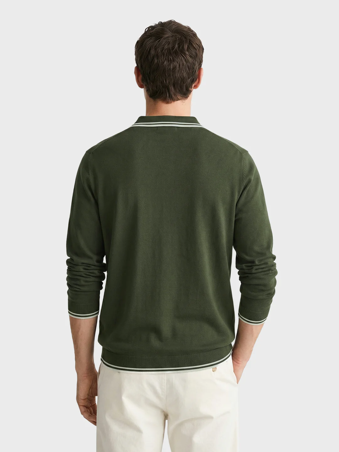 Men's Olive Slim Fit Textured Flat Knit Polo T-Shirt - Image 4